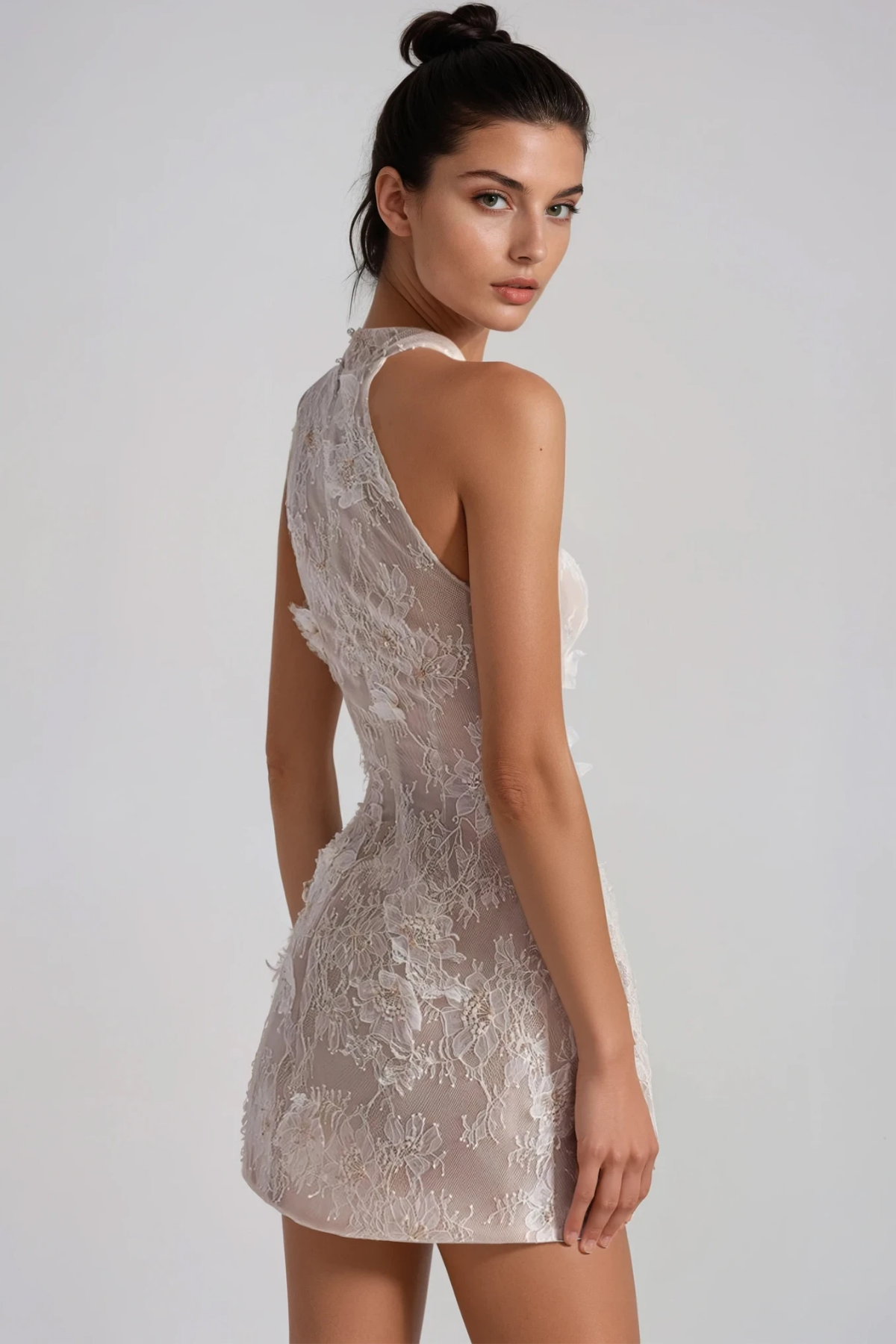 Filippa Flower Lace Mini Dress In Apricot