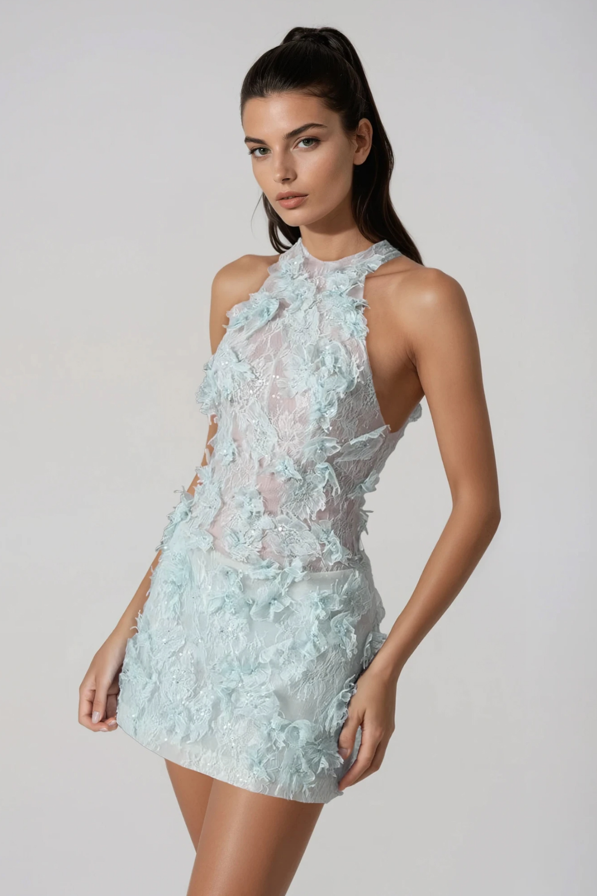 Filippa Flower Lace Mini Dress In Blue