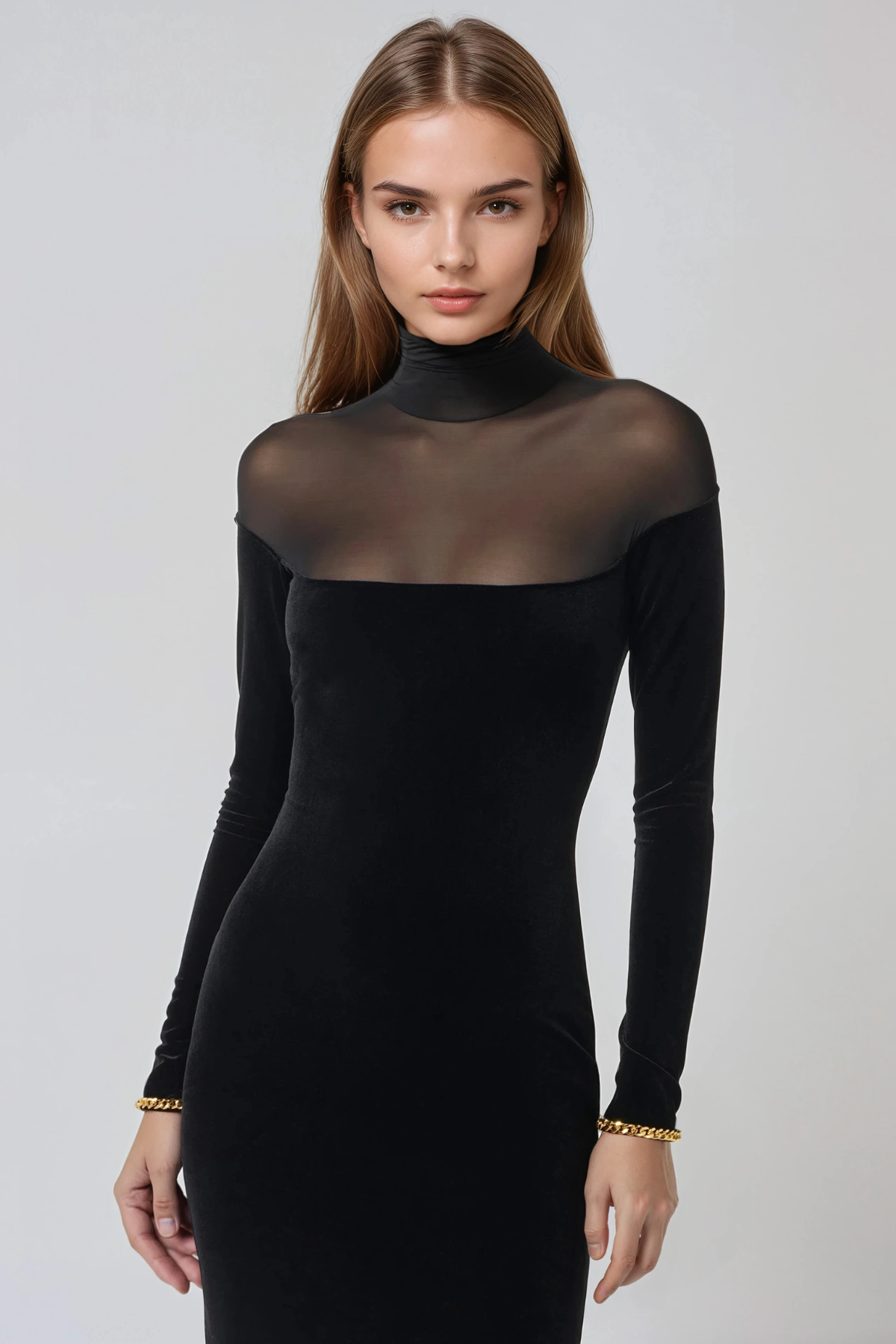 Fina High Neck Mesh Maxi Dress