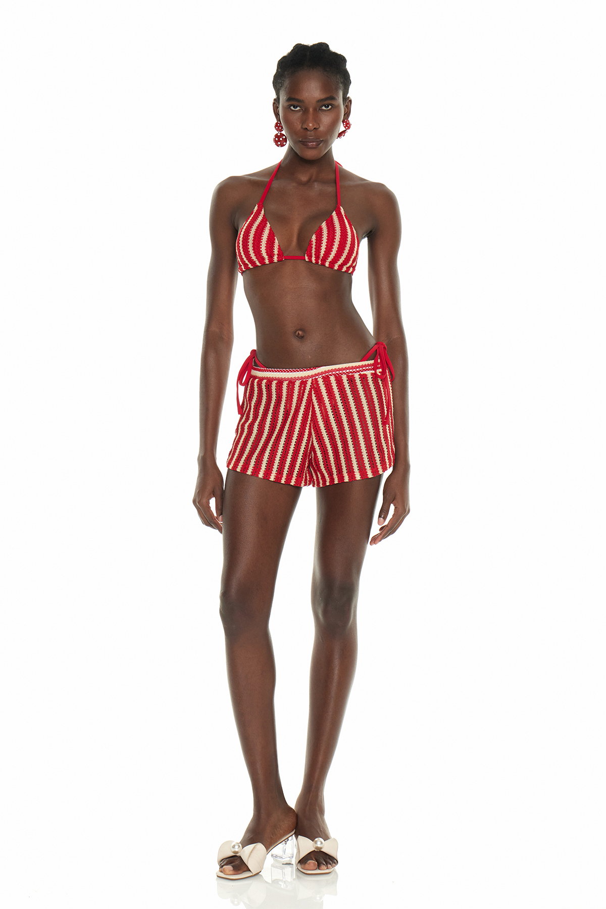 Finnan Stripe Knit Swimwear In Red
