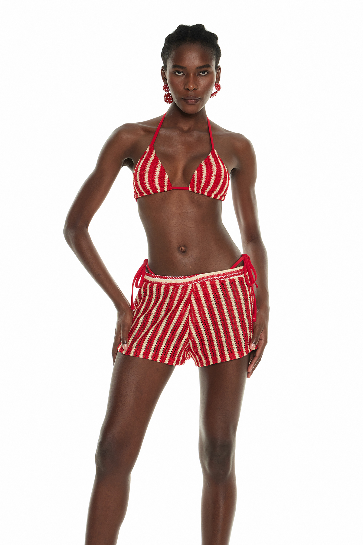 Finnan Stripe Knit Swimwear In Red