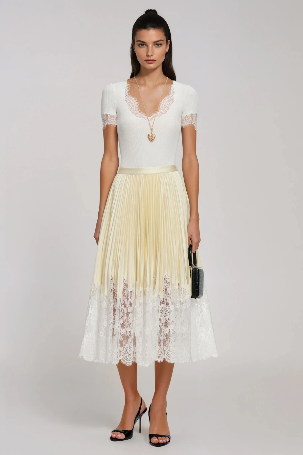 Finnr Lace Pleated Midi Skirt