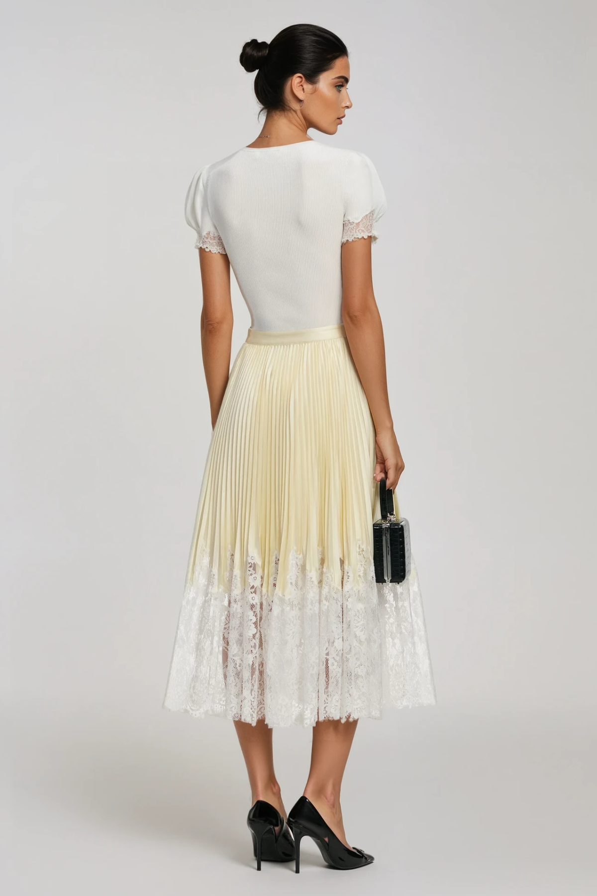 Finnr Lace Pleated Midi Skirt