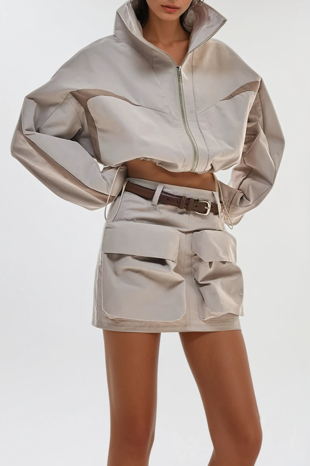 Fintan Crop Harrington Skirt Set In Khaki