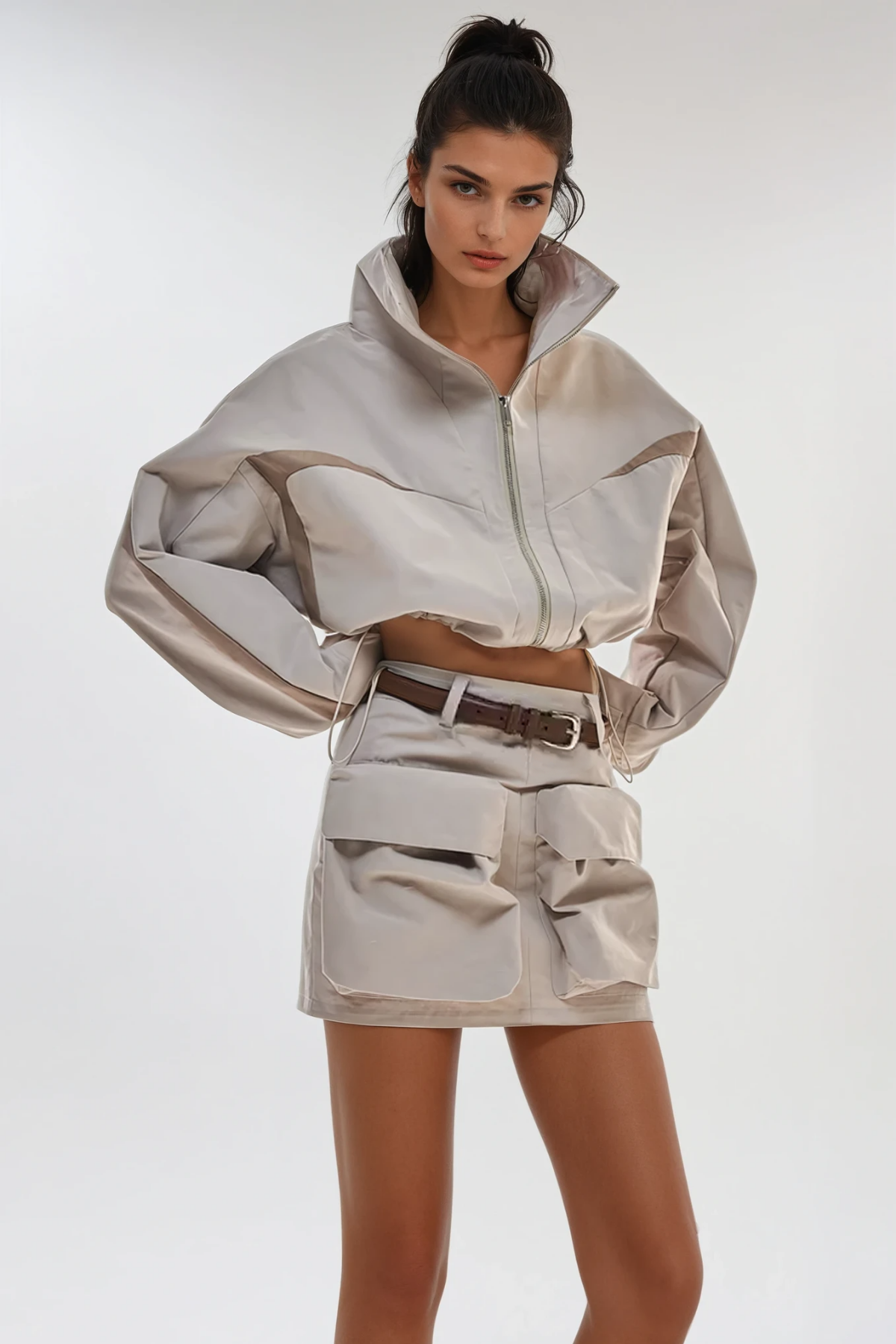 Fintan Crop Harrington Skirt Set In Khaki