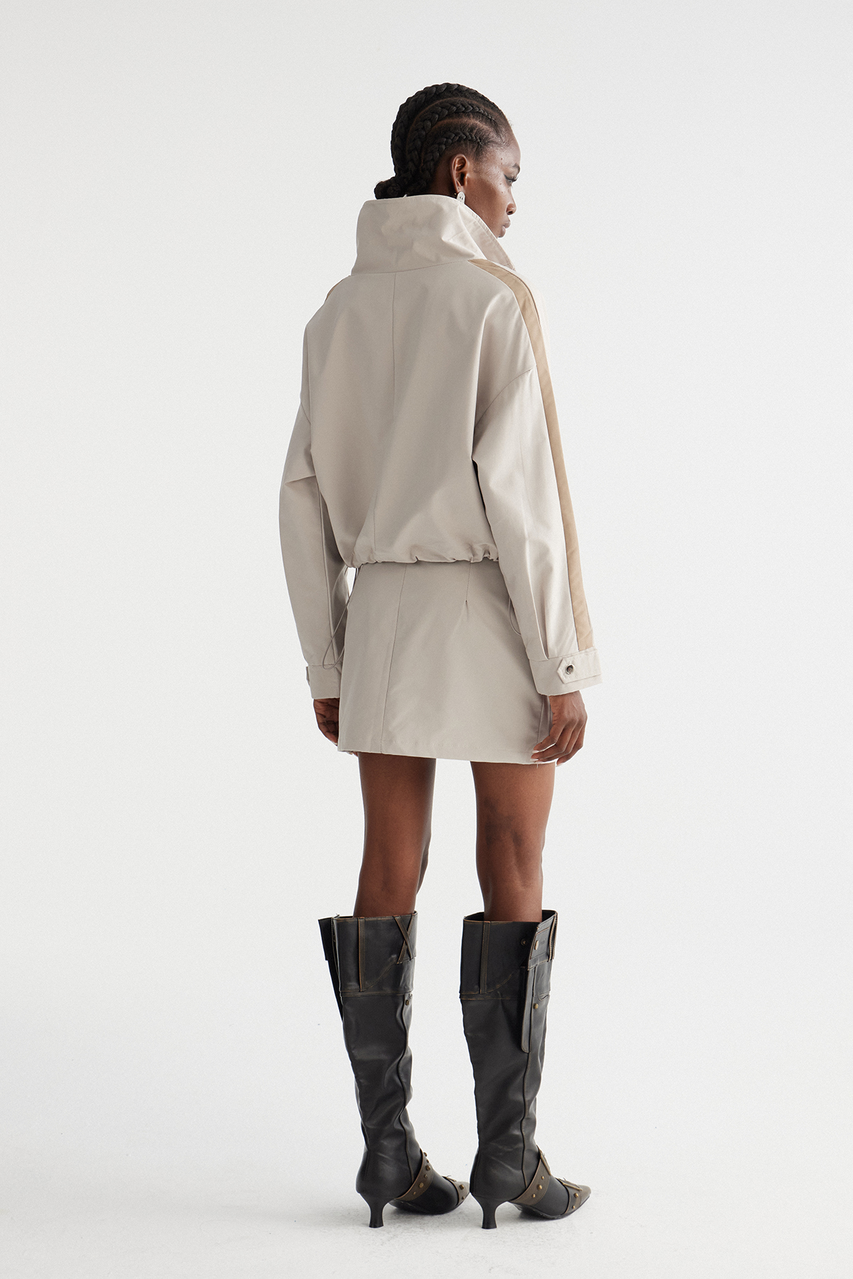 Fintan Crop Harrington Skirt Set In Khaki
