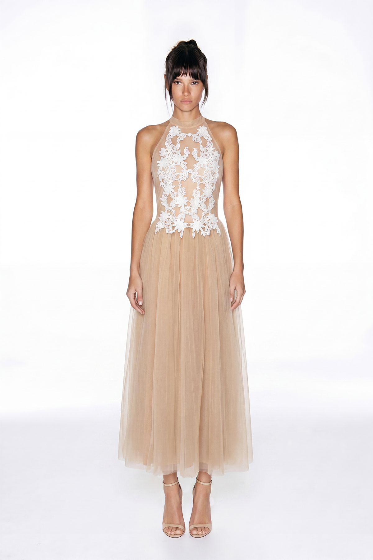 Fionnghal Sleeveless Flower Mesh Maxi Dress