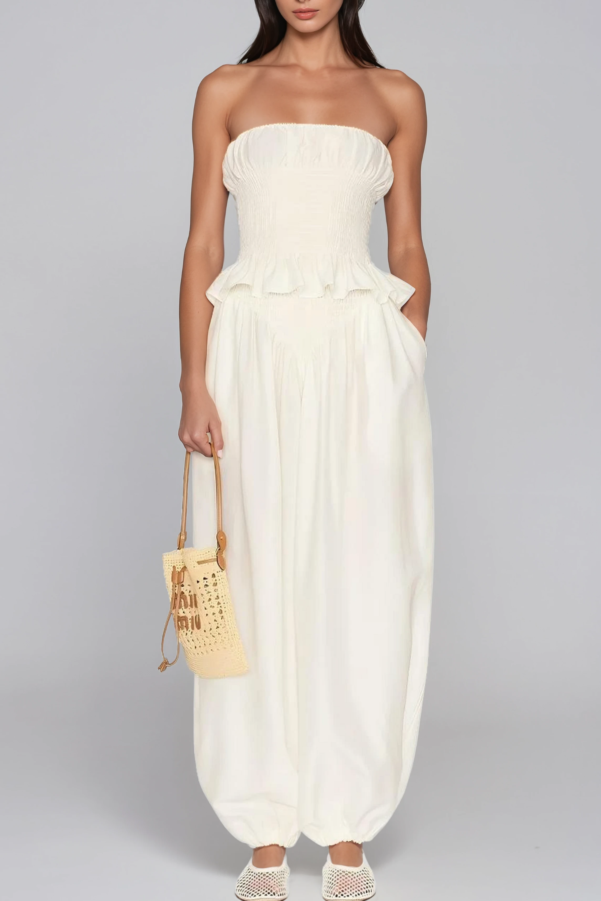 Fionnghuala Strapless Ruch Ruffle Pants Set