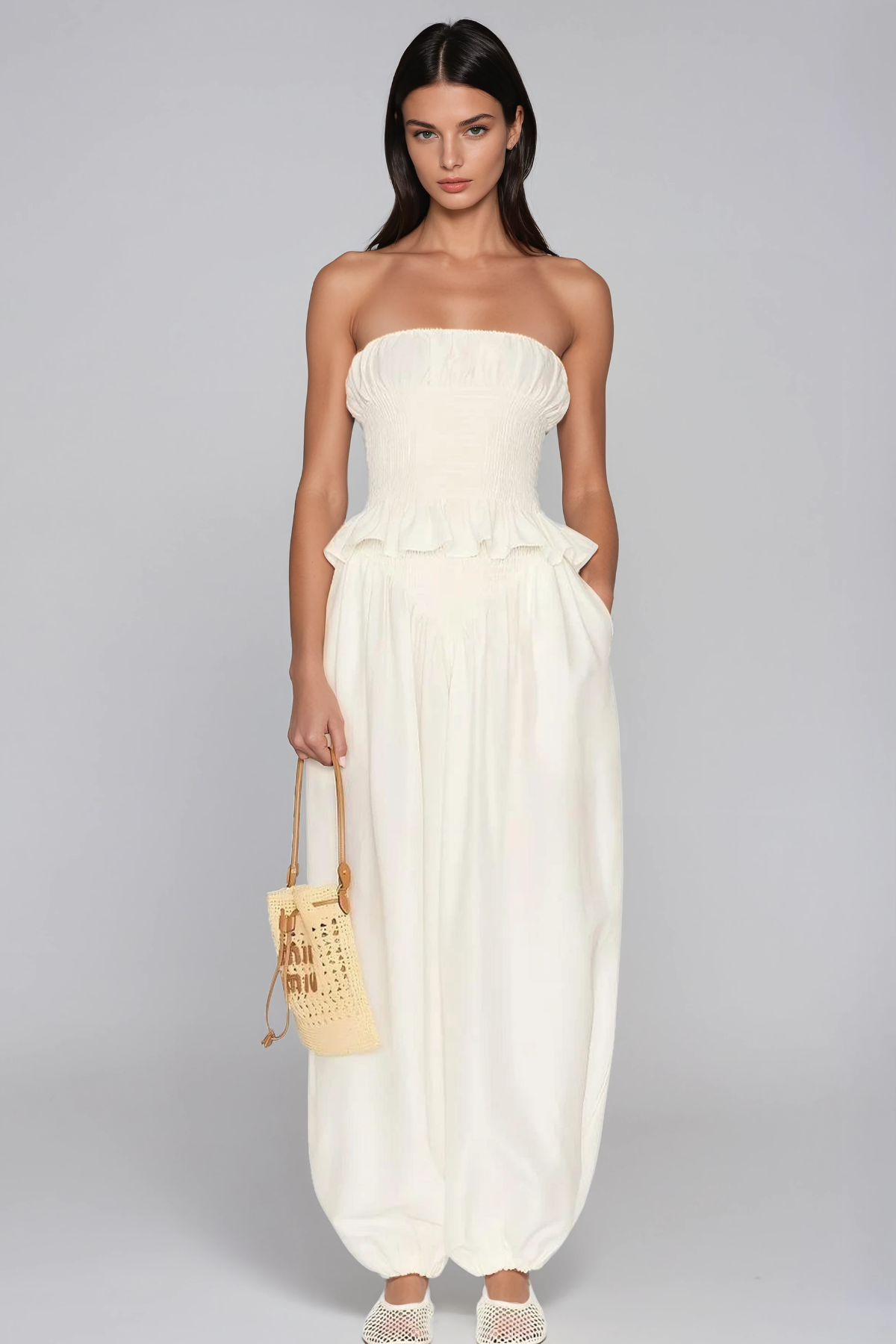 Fionnghuala Strapless Ruch Ruffle Pants Set