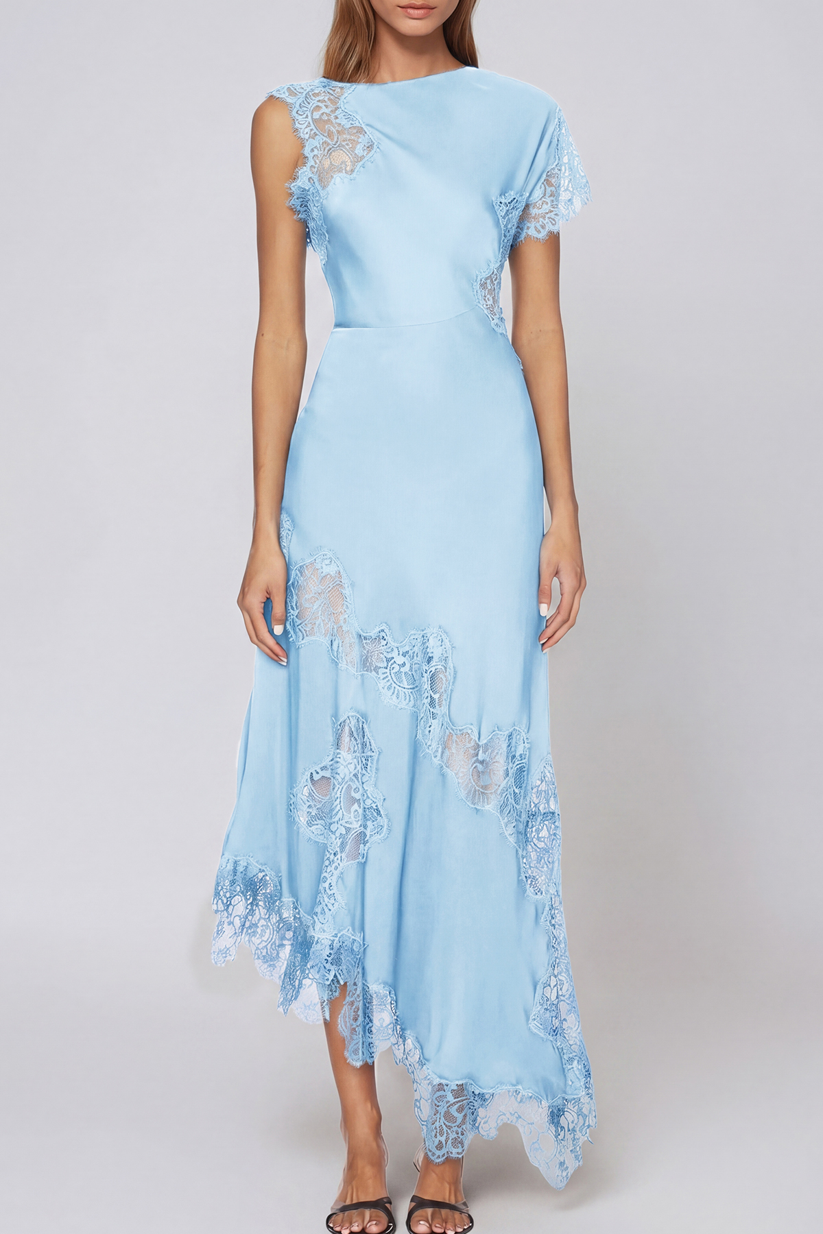Firdaus Asymmetric Lace Maxi Dress In Blue