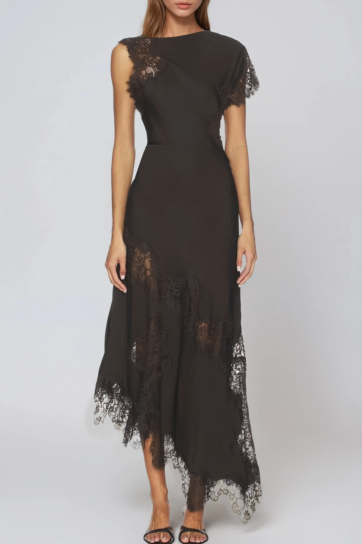 Firdaus Asymmetric Lace Maxi Dress