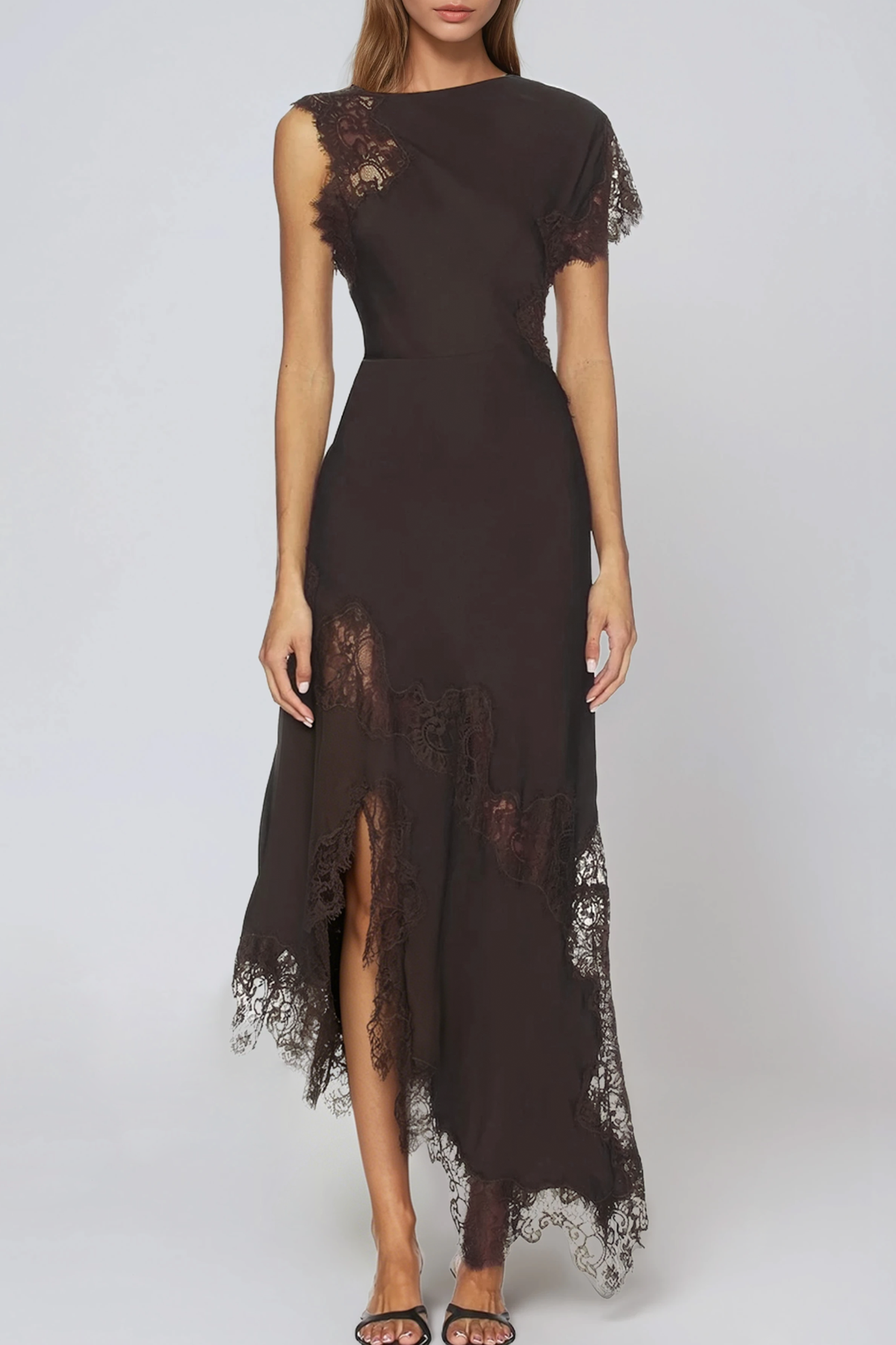 Firdaus Asymmetric Lace Maxi Dress