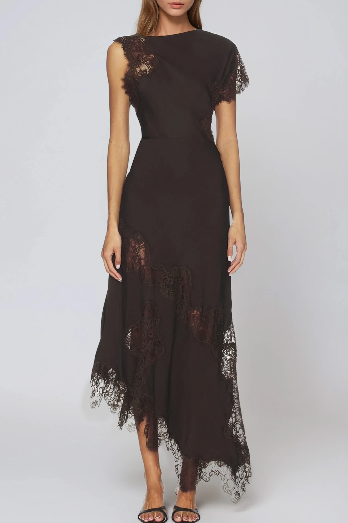 Firdaus Asymmetric Lace Maxi Dress