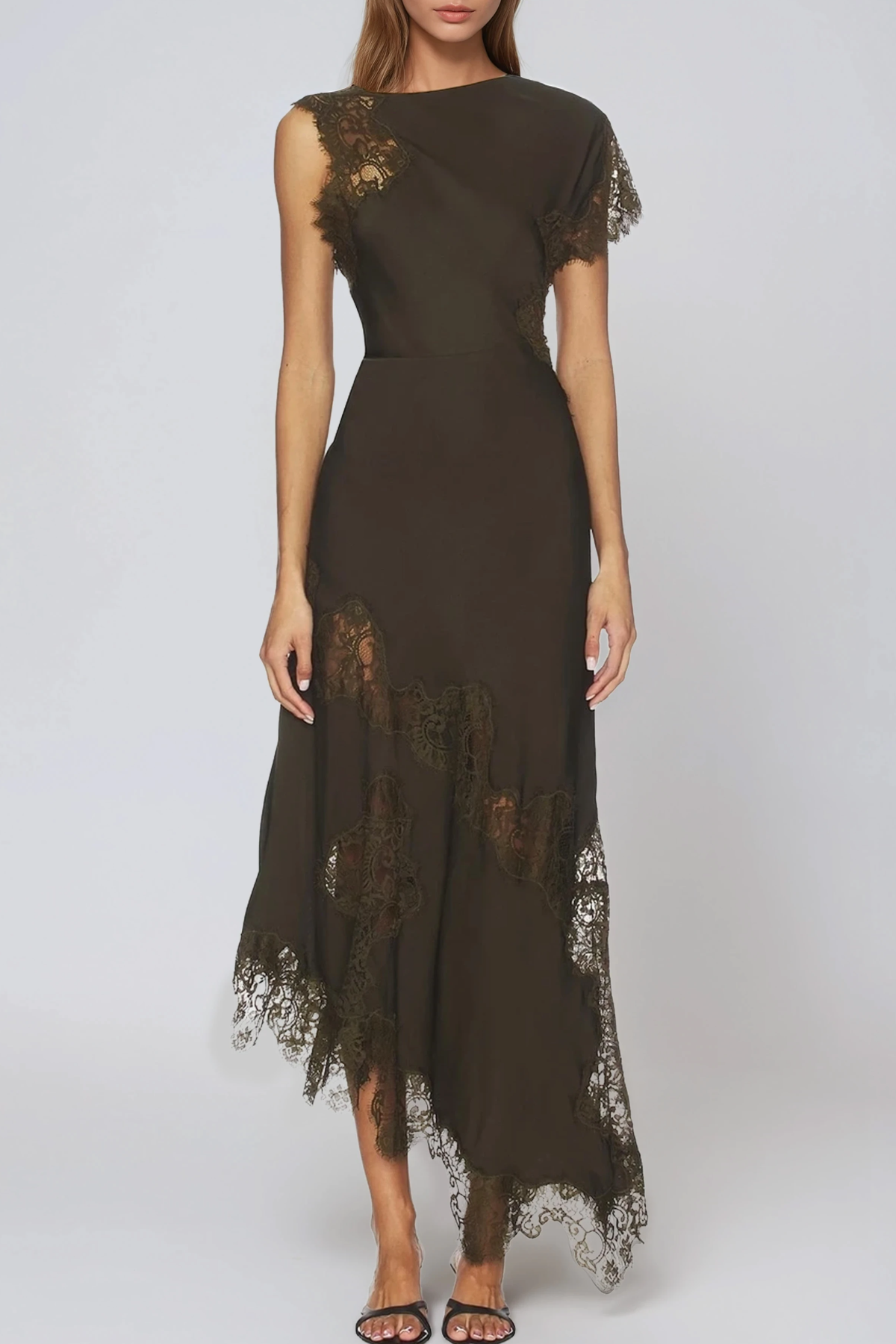 Firdaus Asymmetric Lace Maxi Dress