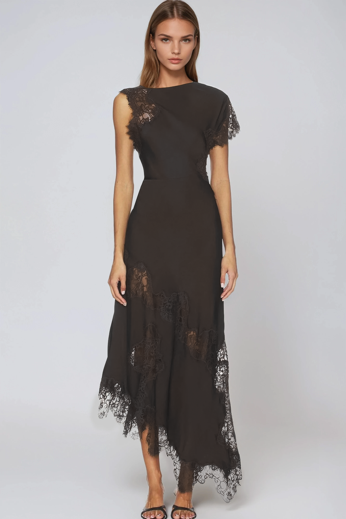 Firdaus Asymmetric Lace Maxi Dress