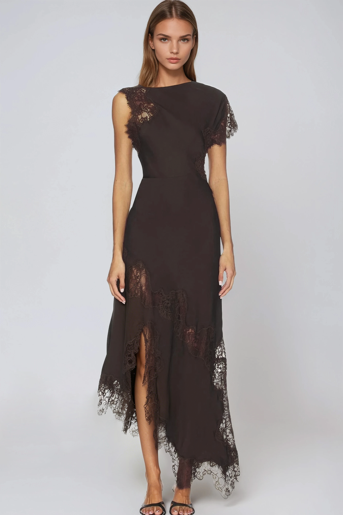 Firdaus Asymmetric Lace Maxi Dress