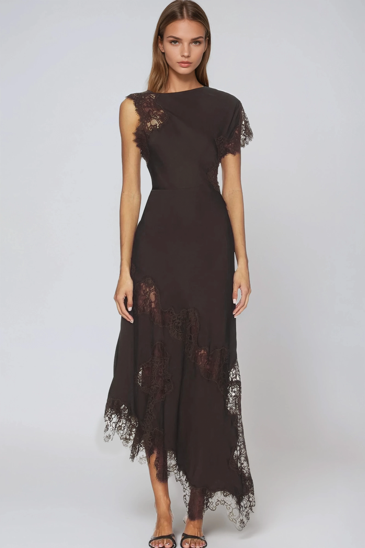 Firdaus Asymmetric Lace Maxi Dress