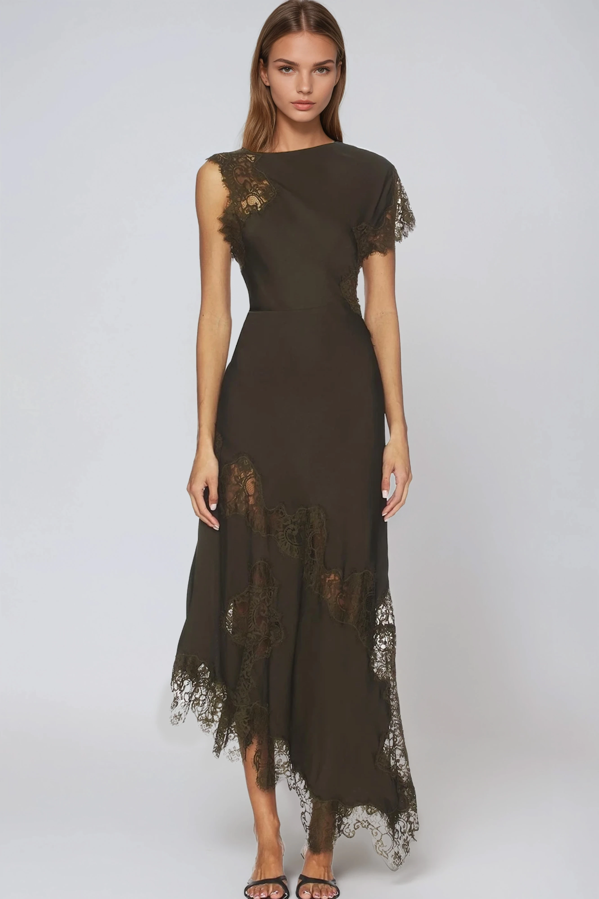 Firdaus Asymmetric Lace Maxi Dress
