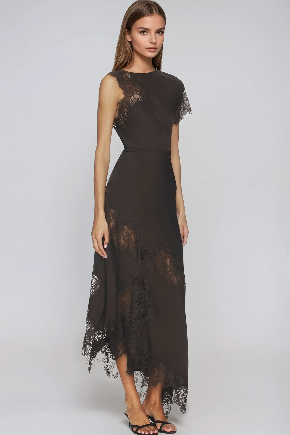 Firdaus Asymmetric Lace Maxi Dress