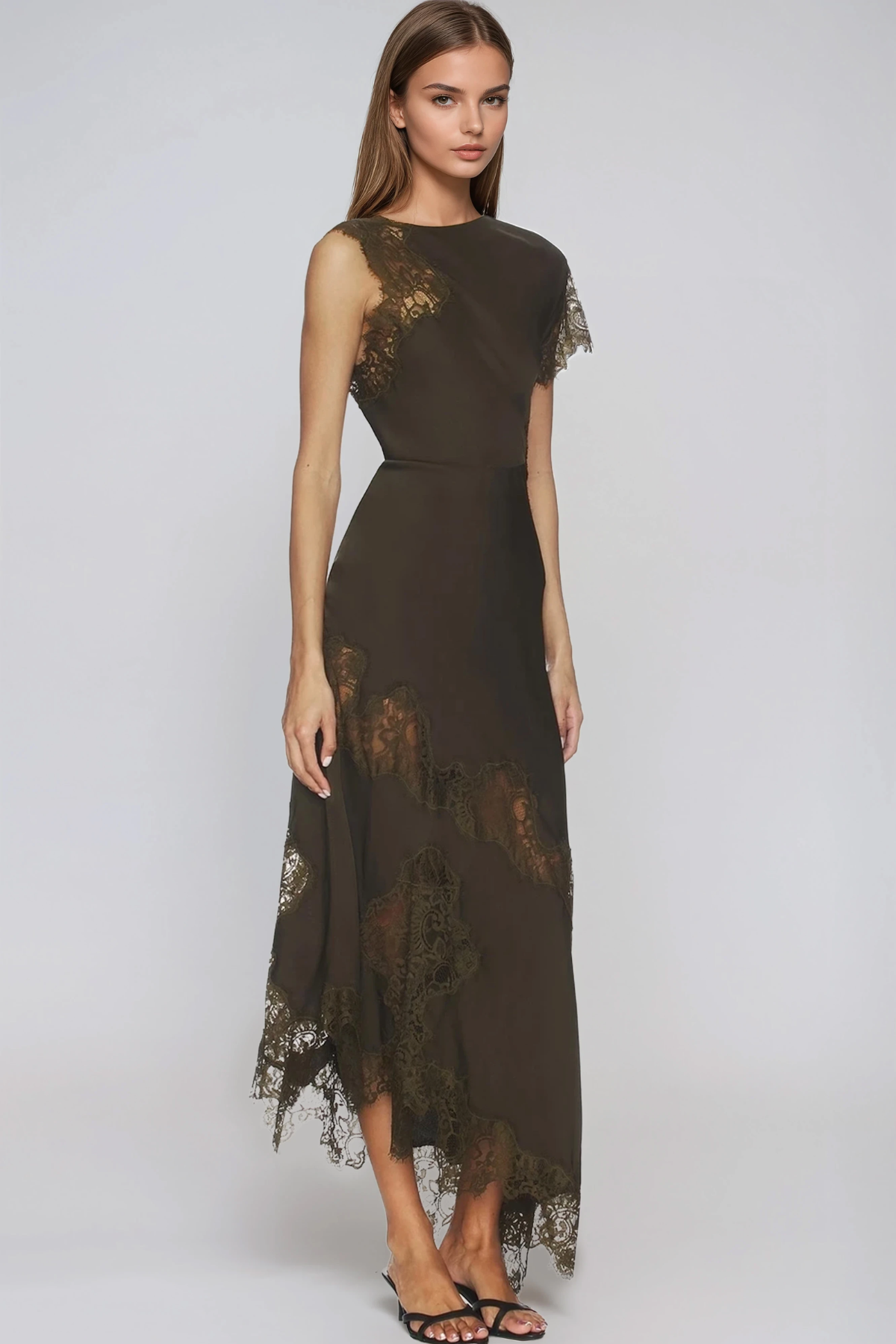 Firdaus Asymmetric Lace Maxi Dress