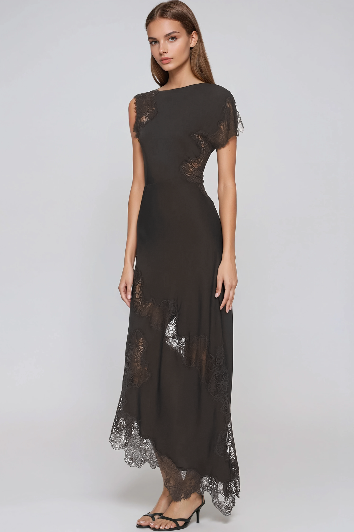 Firdaus Asymmetric Lace Maxi Dress