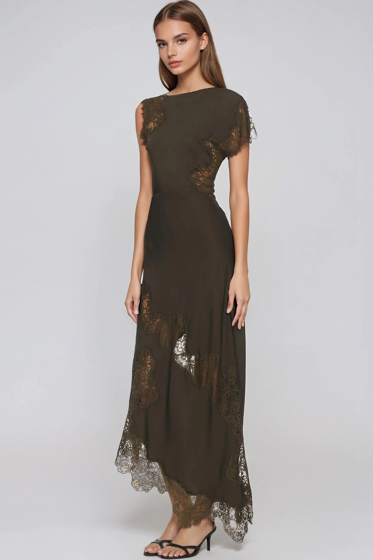 Firdaus Asymmetric Lace Maxi Dress