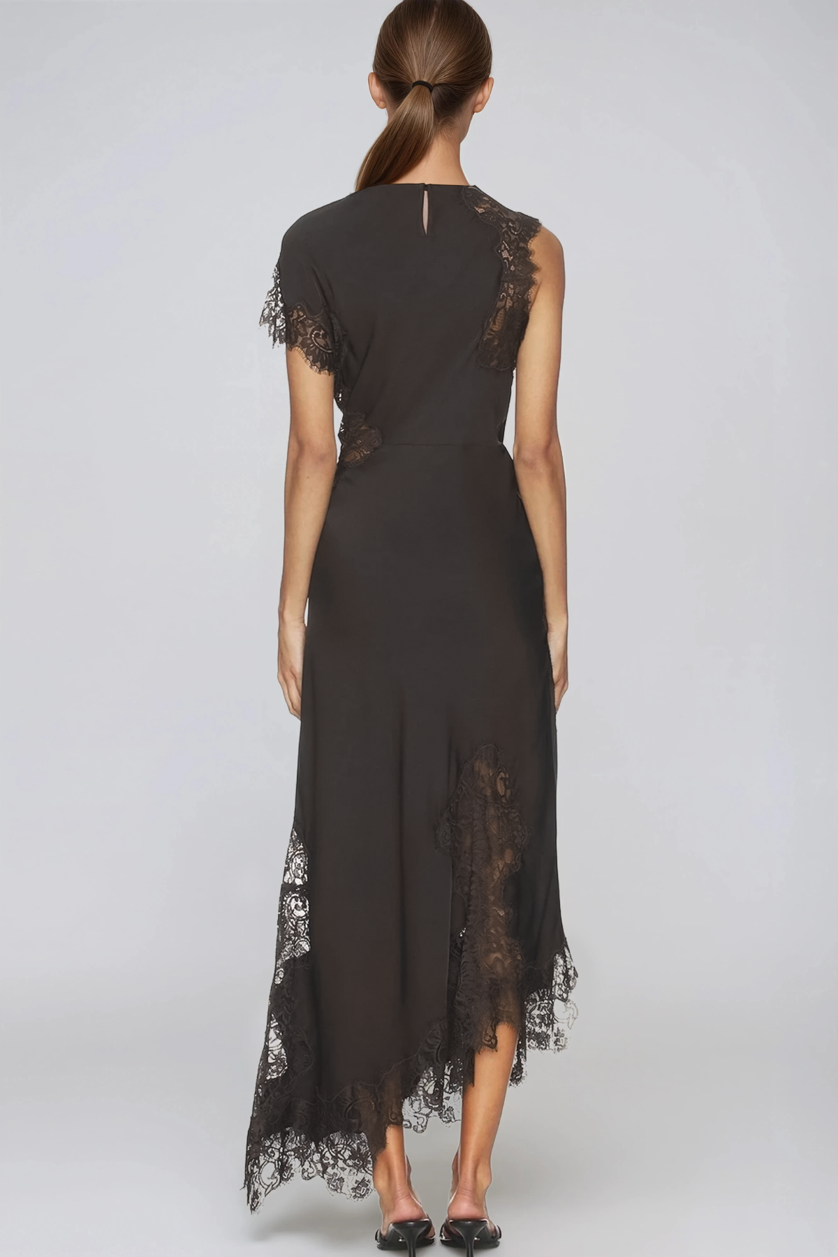 Firdaus Asymmetric Lace Maxi Dress