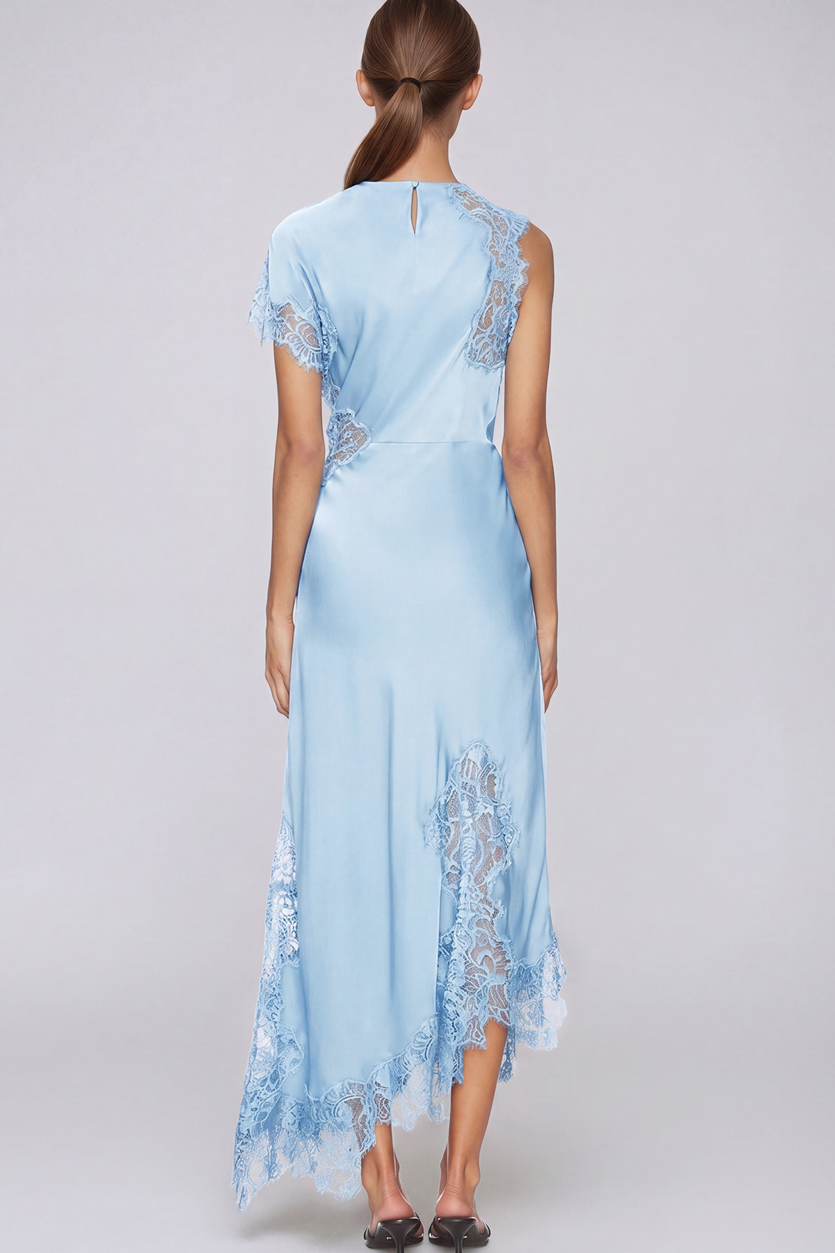 Firdaus Asymmetric Lace Maxi Dress In Blue