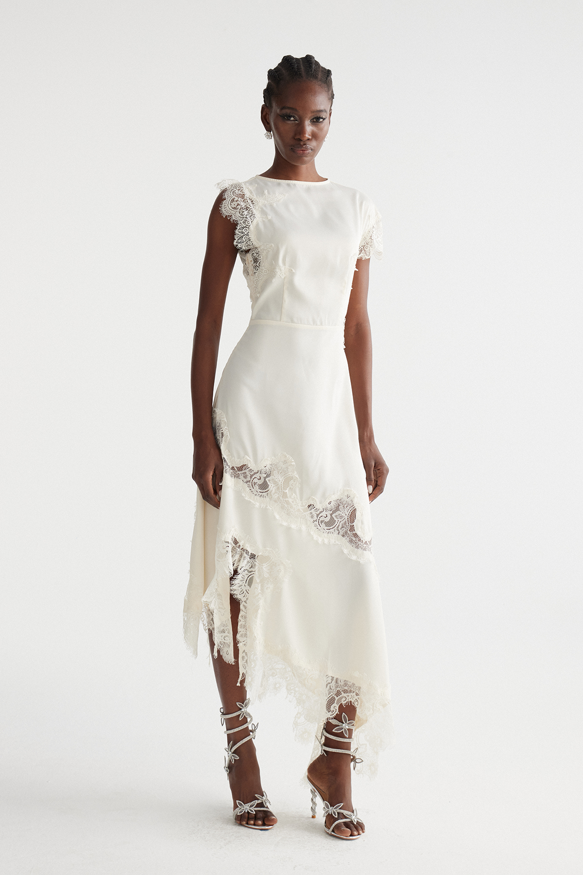 Firdaus Asymmetric Lace Maxi Dress In Apricot