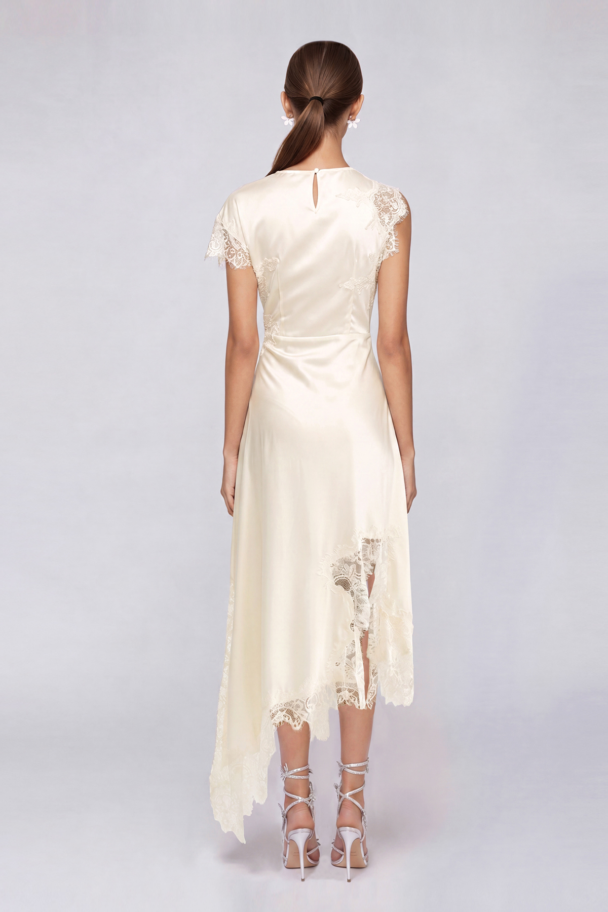 Firdaus Asymmetric Lace Maxi Dress In Apricot