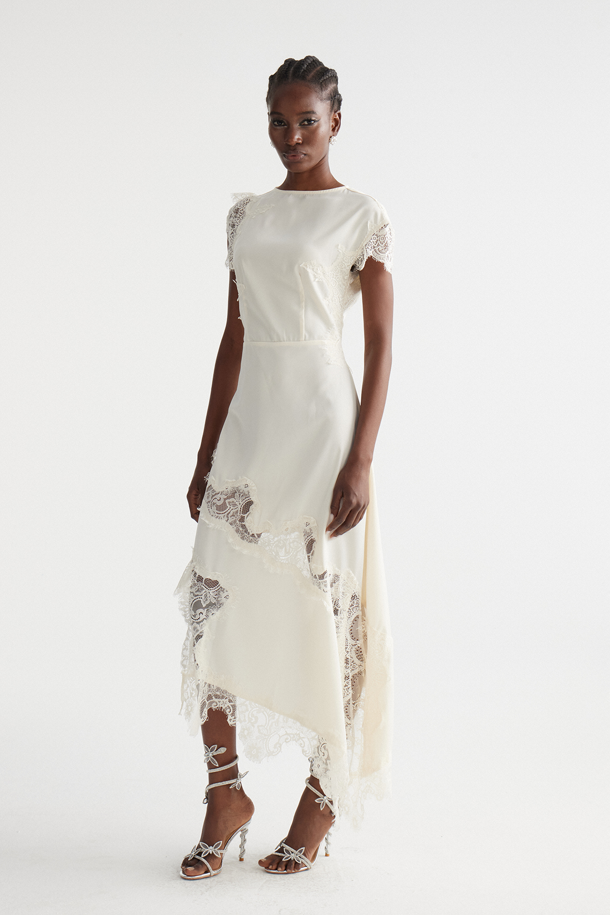 Firdaus Asymmetric Lace Maxi Dress In Apricot