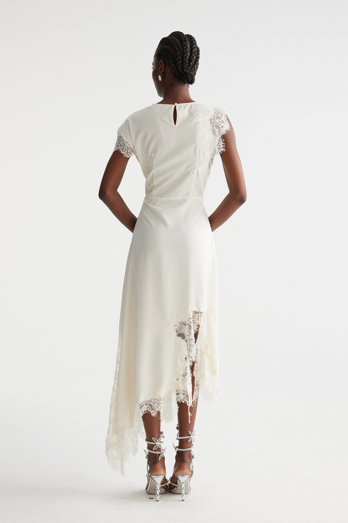 Firdaus Asymmetric Lace Maxi Dress In Apricot