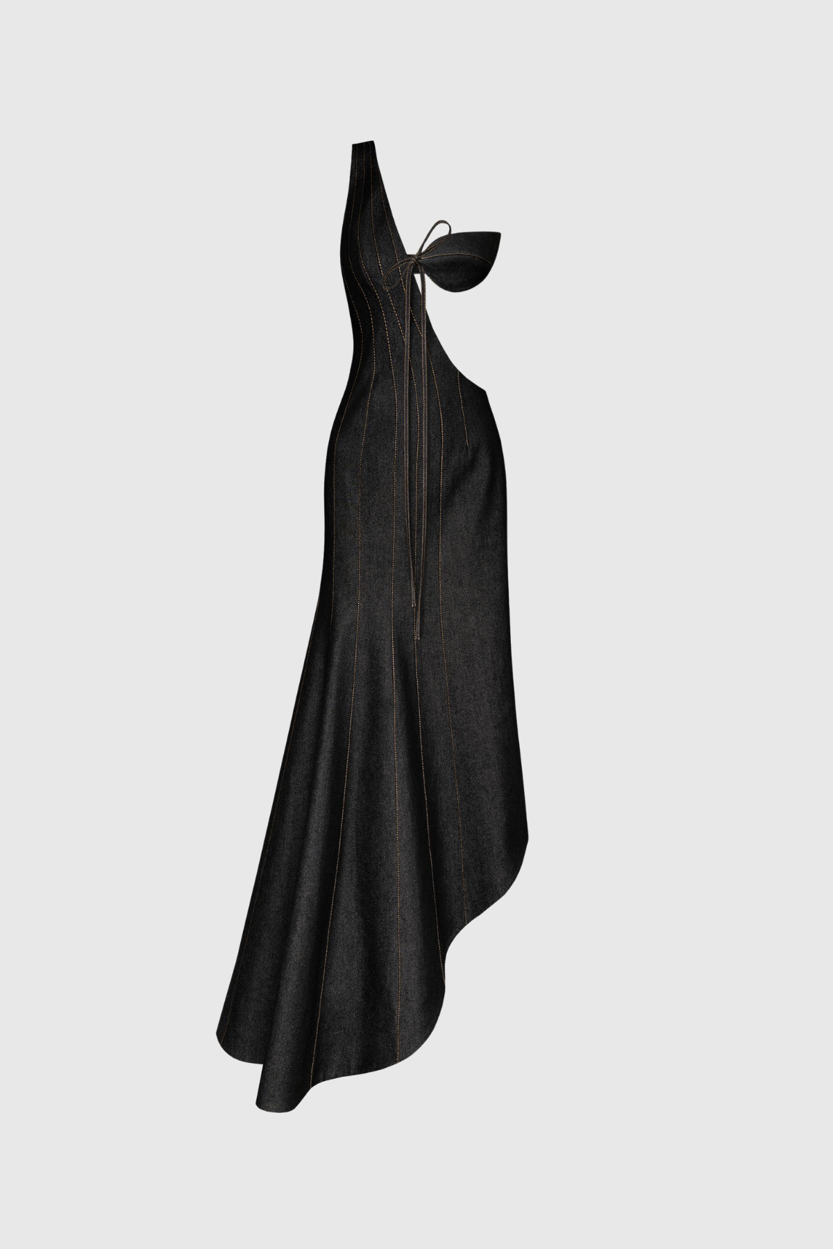 Firdavs One Shoulder Denim Deconstruct Maxi Dress