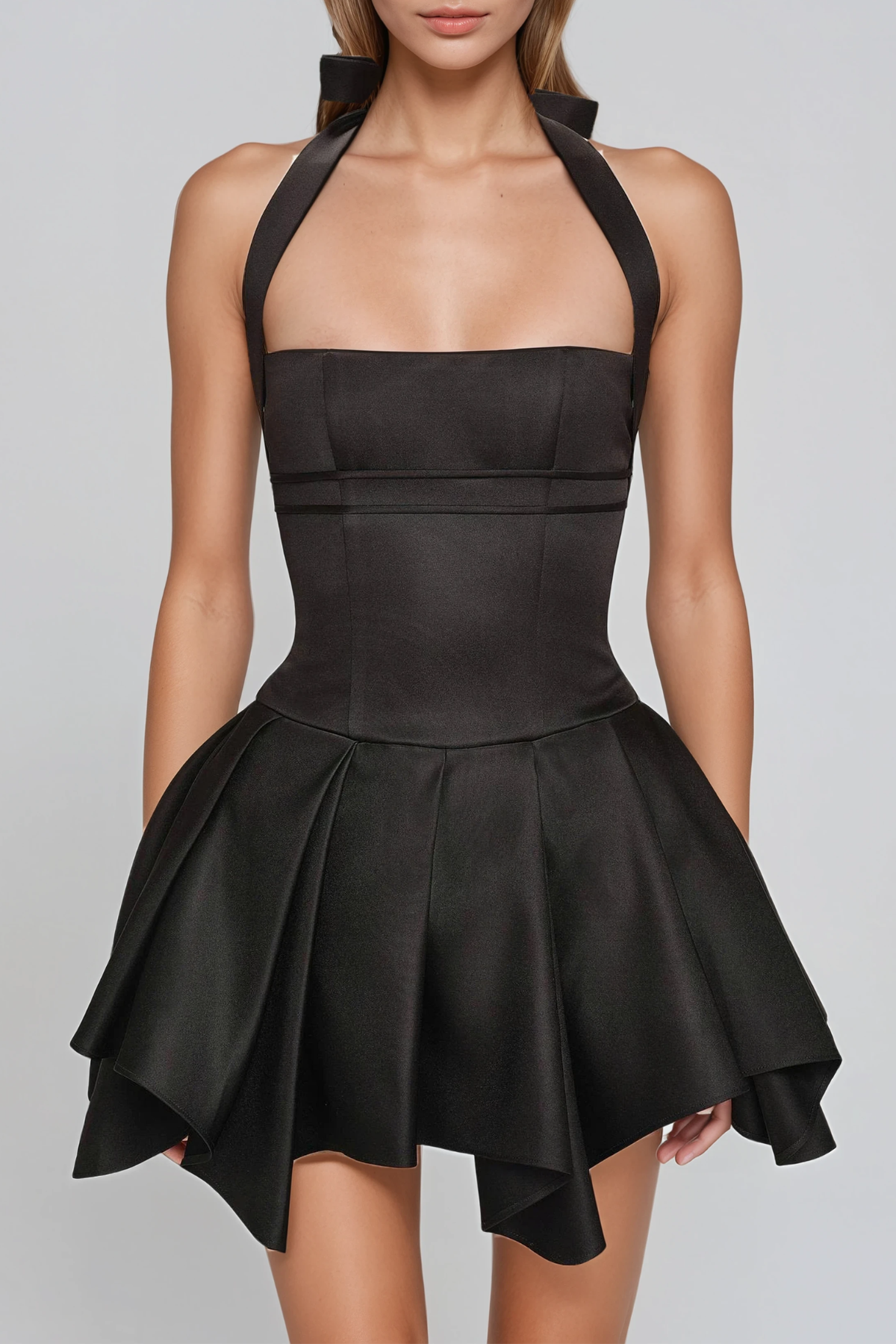 Firmin Halter Neck Silky Mini Dress In Black