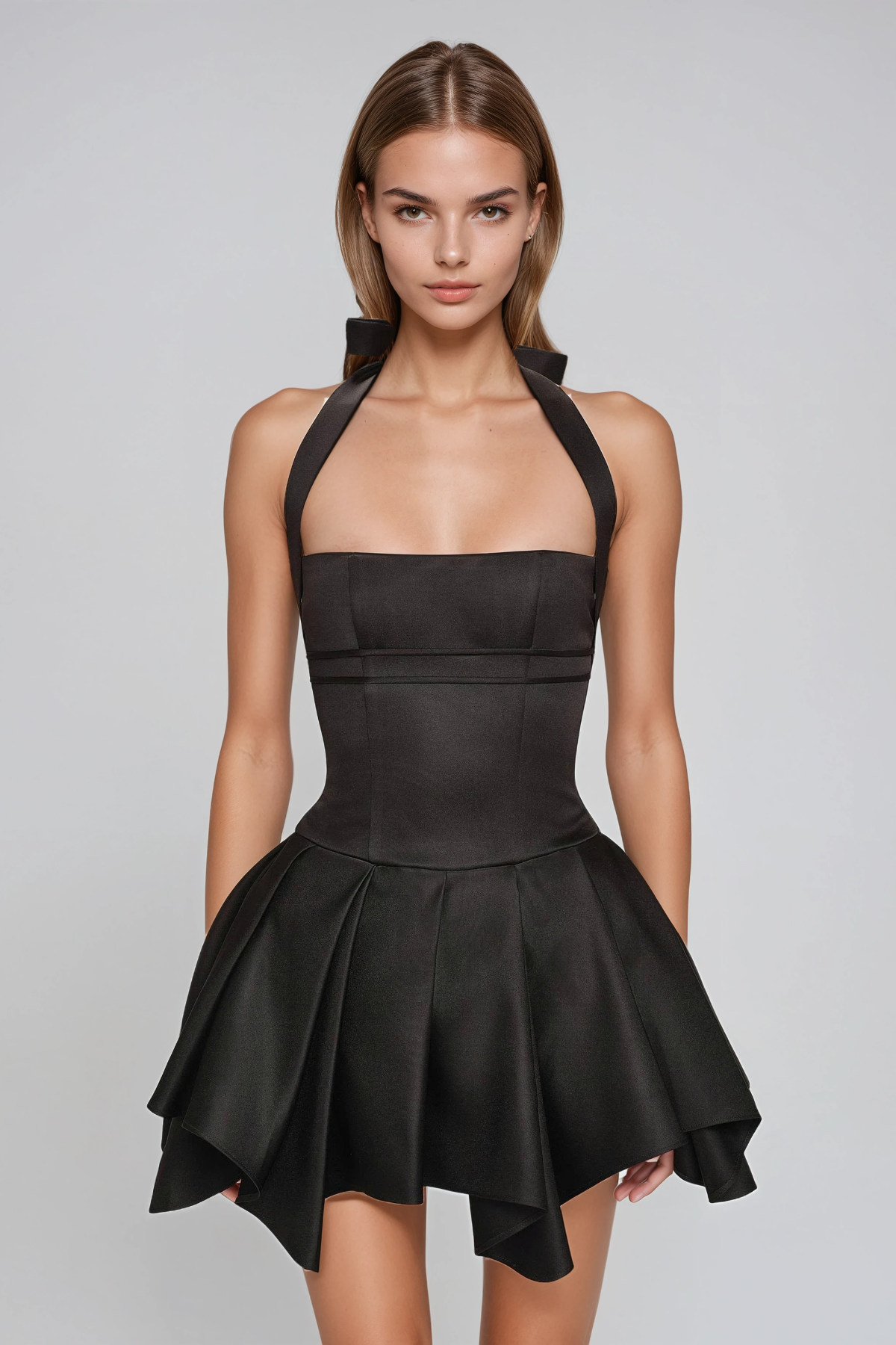 Firmin Halter Neck Silky Mini Dress In Black