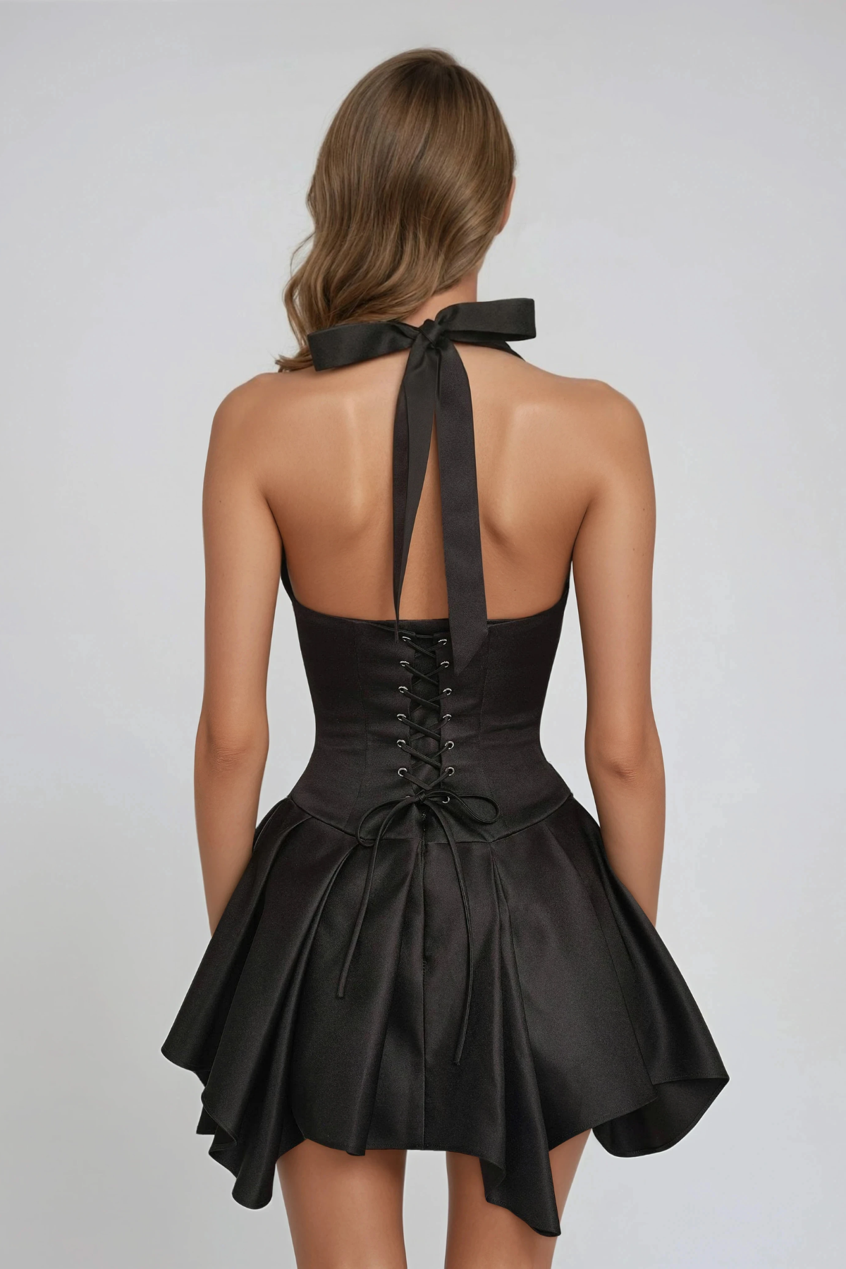 Firmin Halter Neck Silky Mini Dress In Black