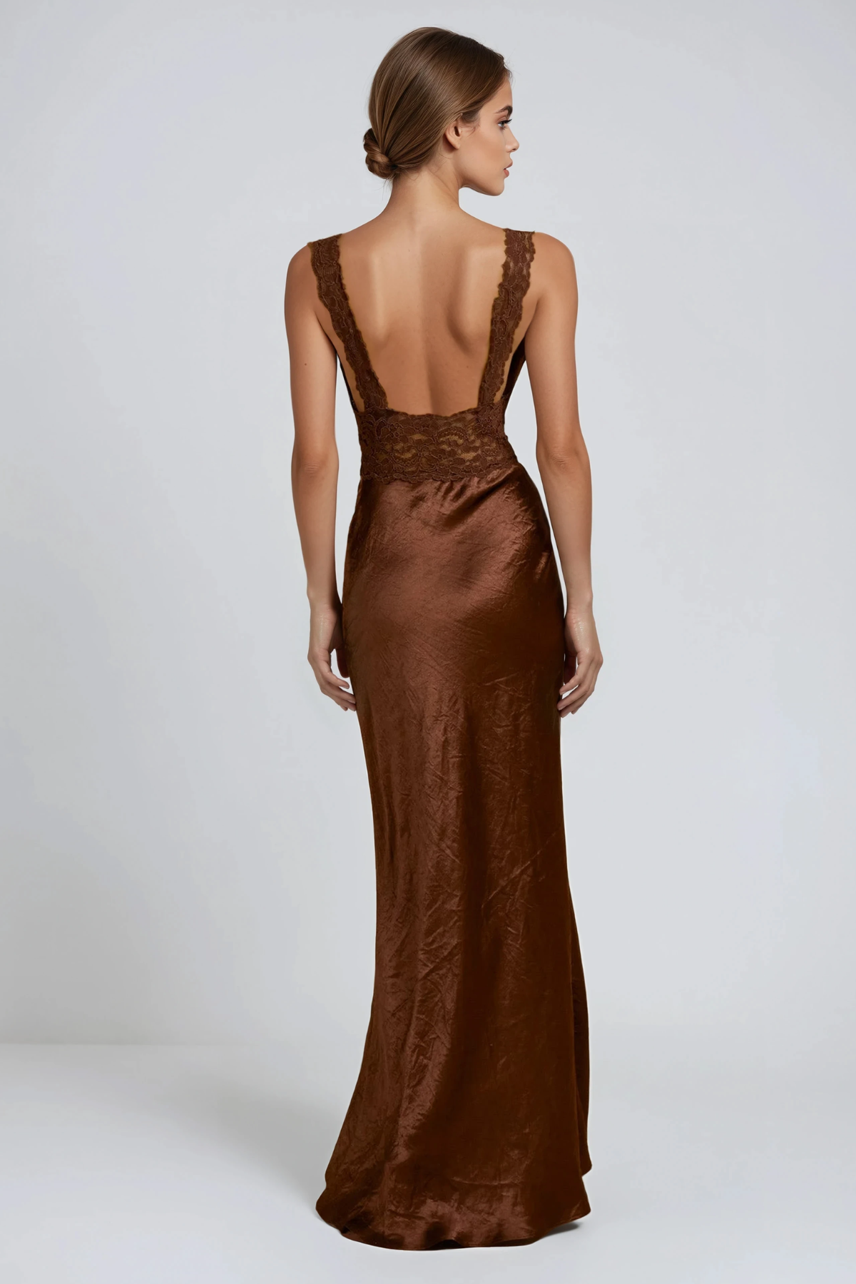 Firmina Plunge Lace Satin Maxi Dress