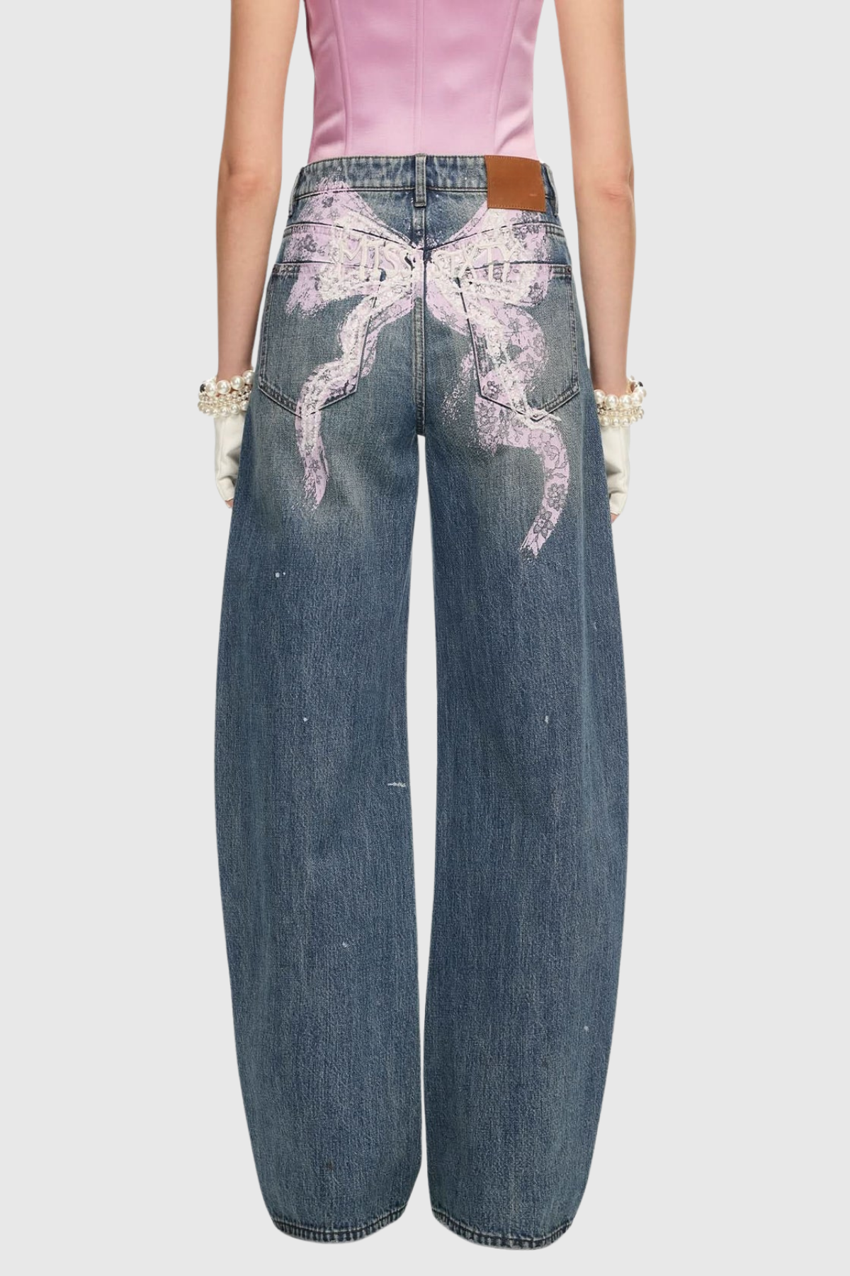Firoozeh Bow Print Barrel Jeans