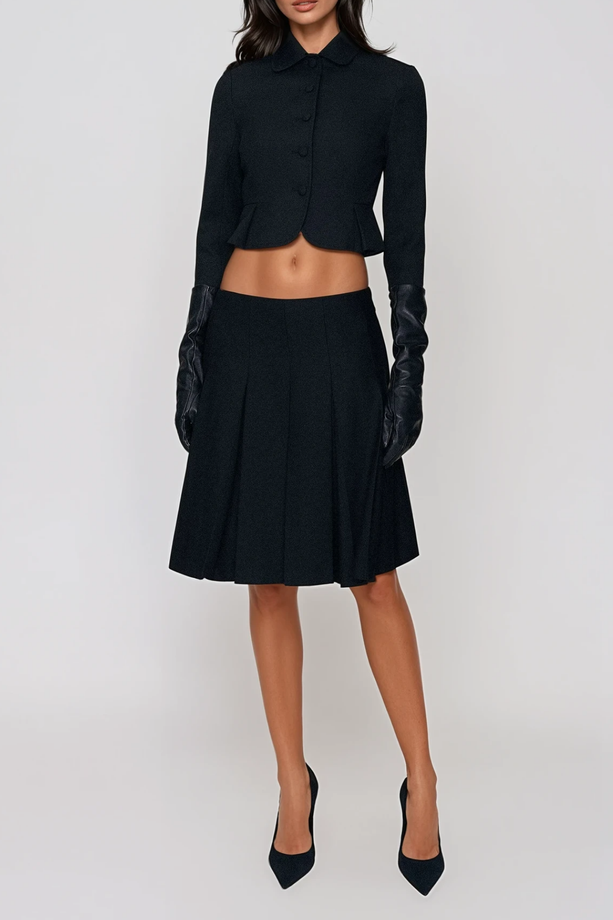 Firuza Crop Button Pleated Skirt Set