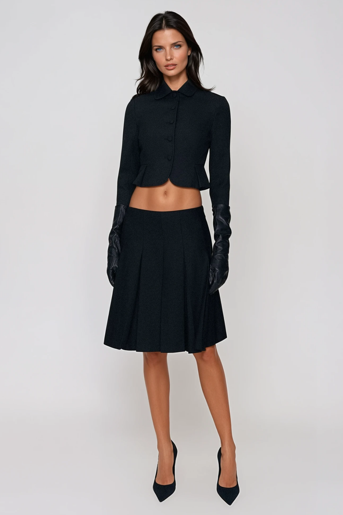 Firuza Crop Button Pleated Skirt Set