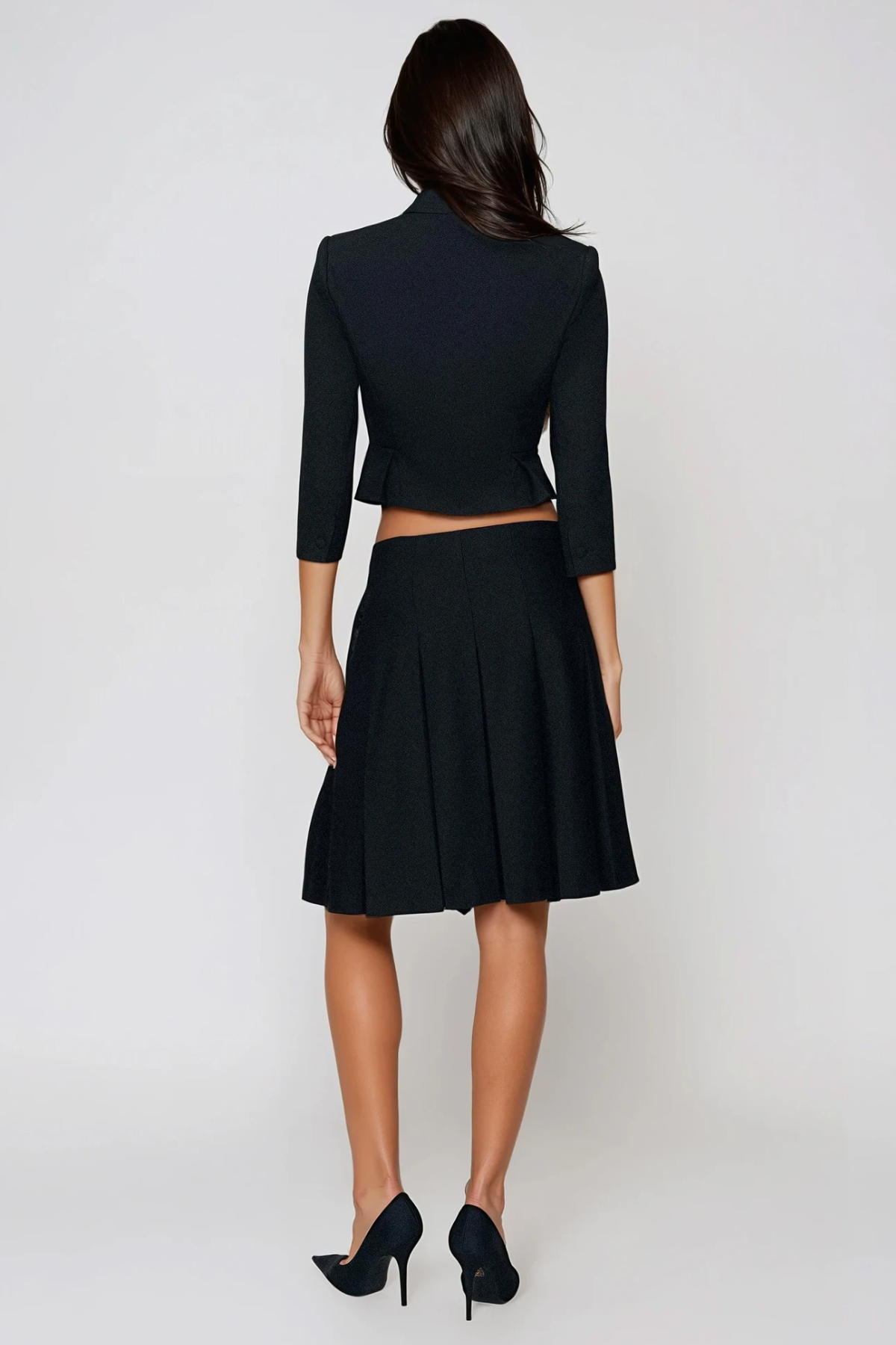 Firuza Crop Button Pleated Skirt Set