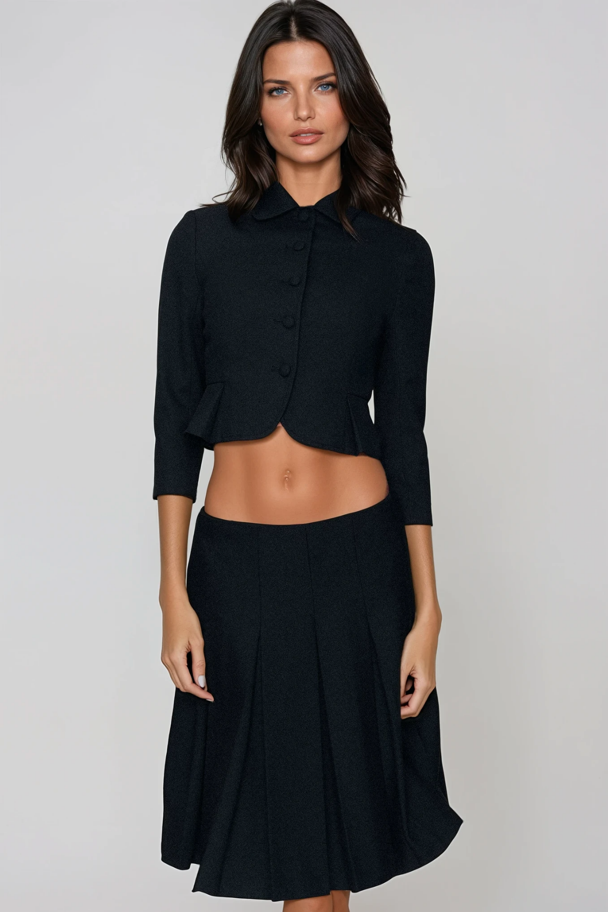 Firuza Crop Button Pleated Skirt Set