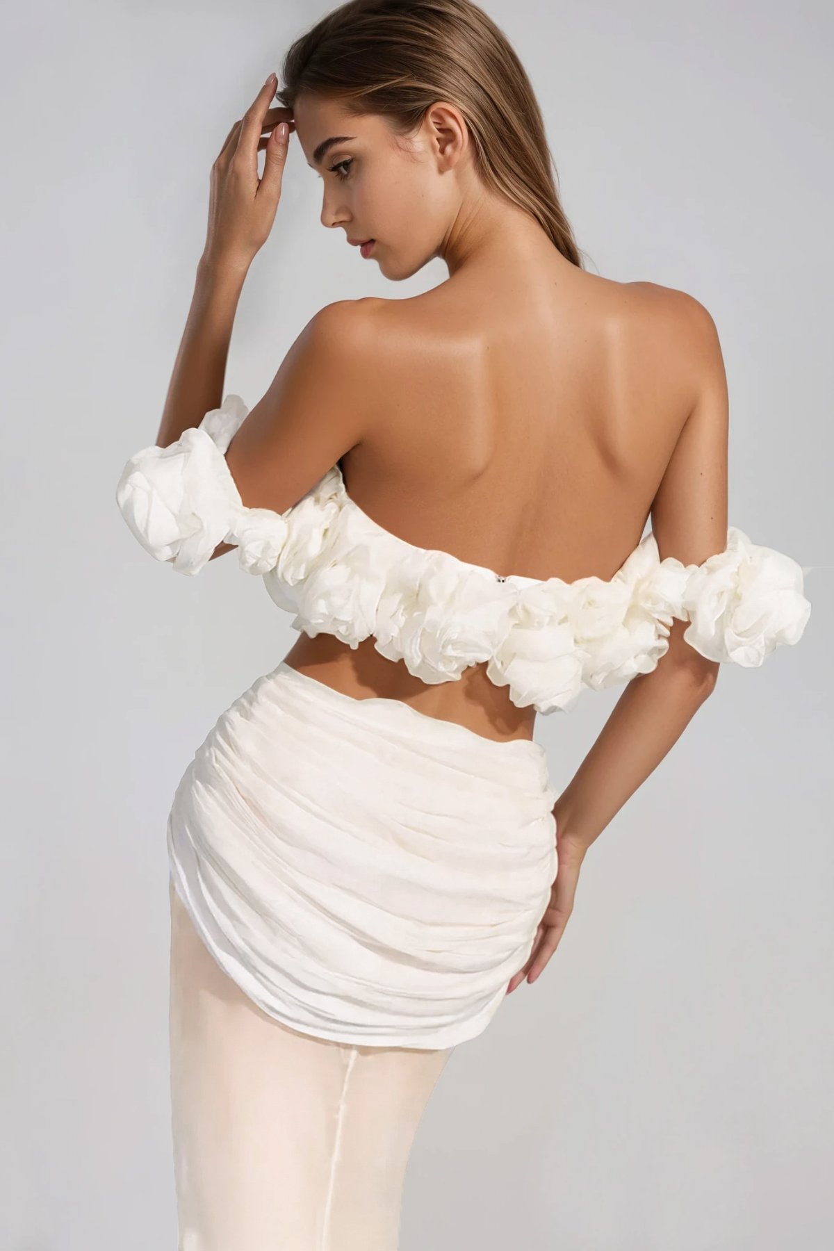 Firuze Off Shoulder Flower Mesh Skirt Set