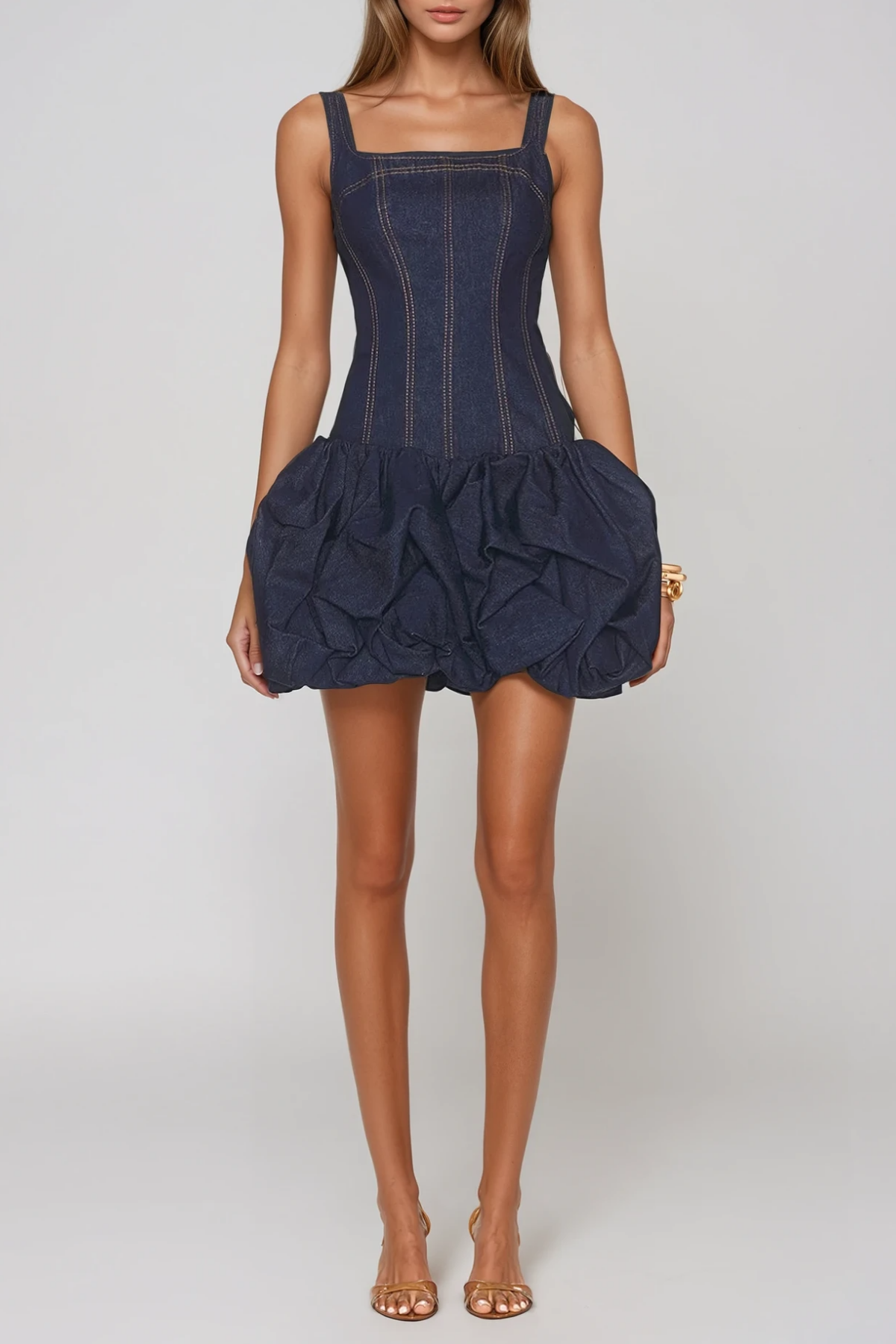 Firuzeh Sleeveless Denim Bubble Mini Dress