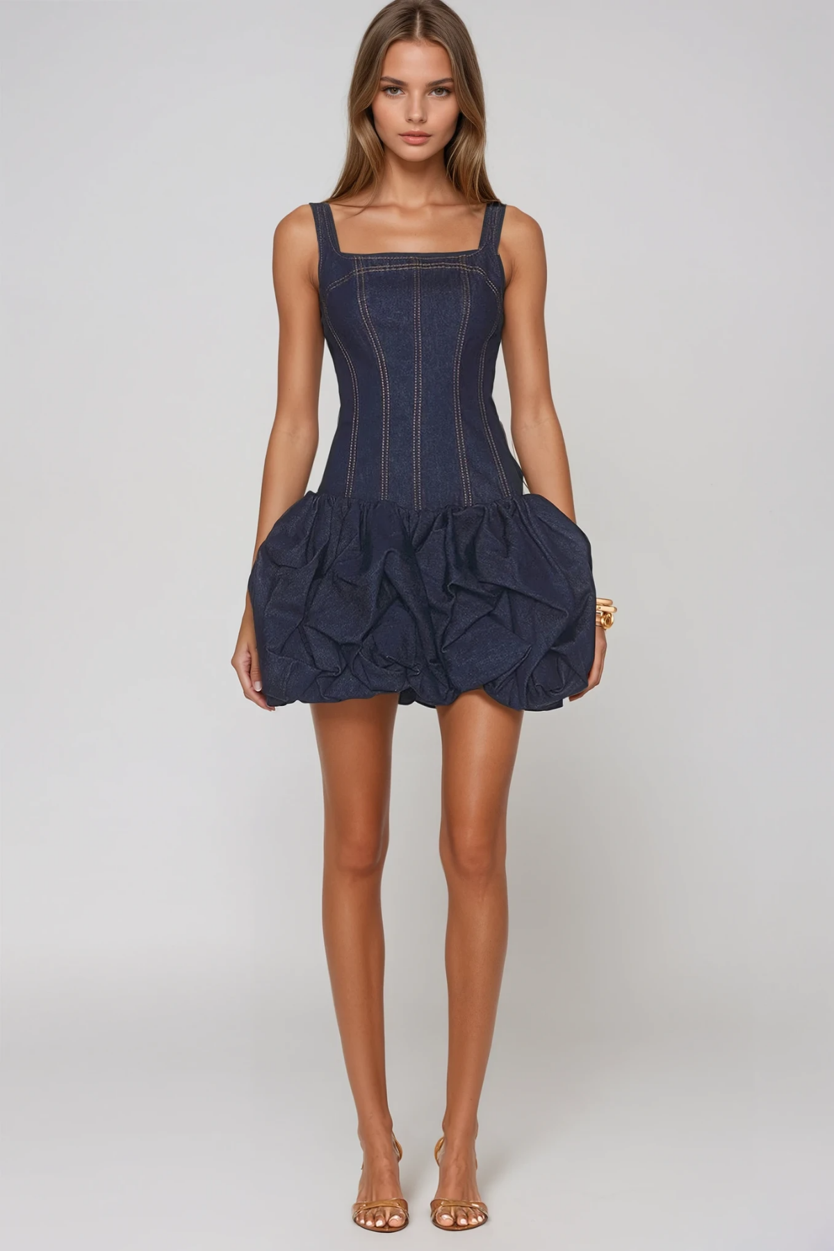 Firuzeh Sleeveless Denim Bubble Mini Dress