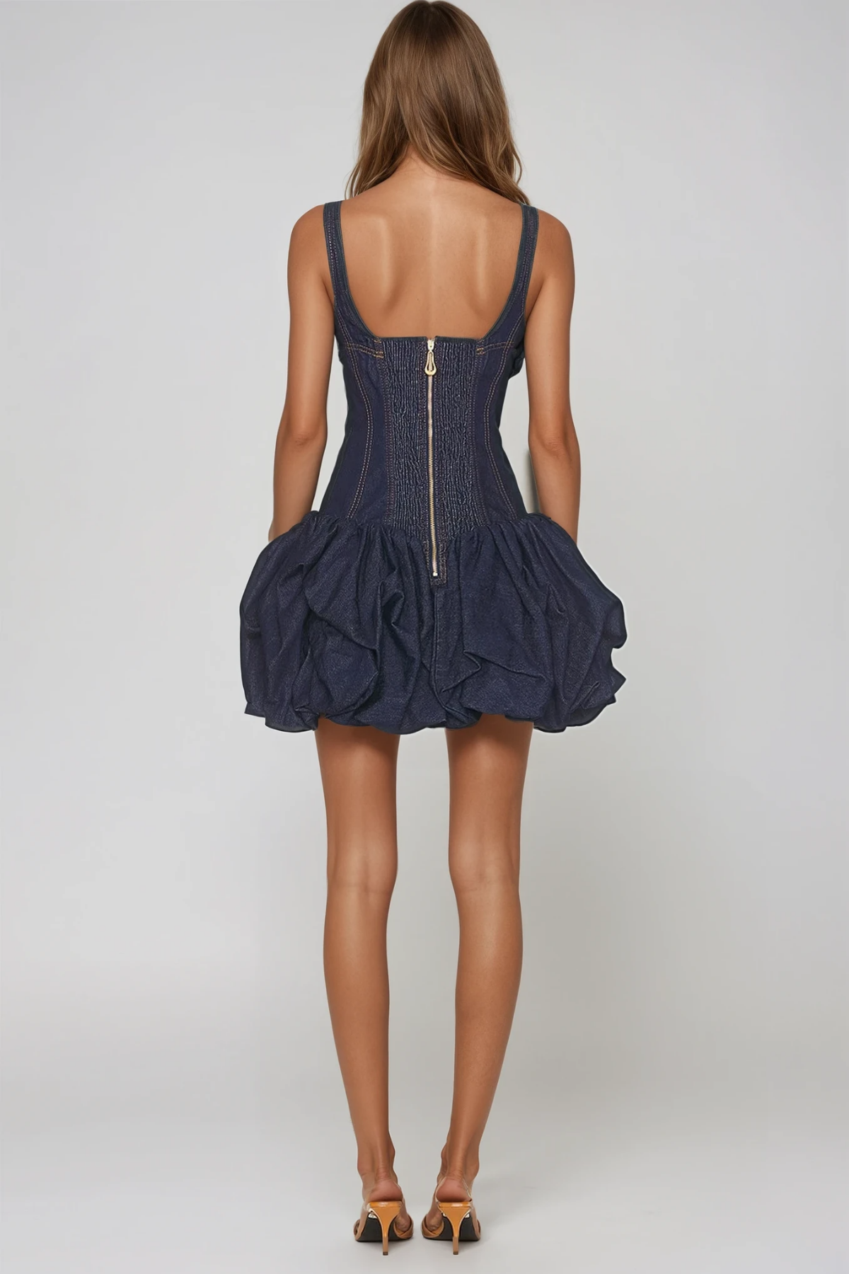 Firuzeh Sleeveless Denim Bubble Mini Dress