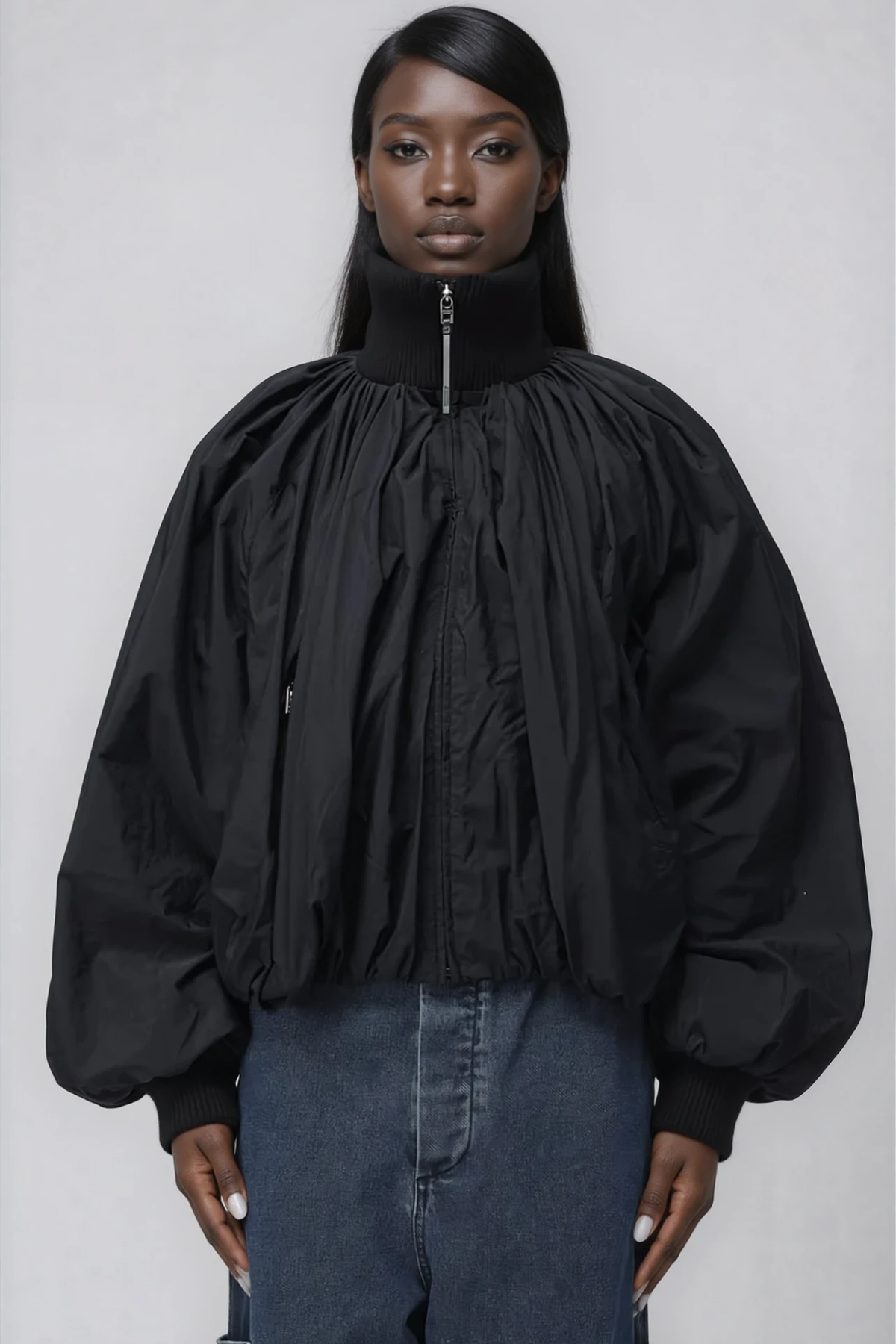 Fishke High Neck Oversized Jacket