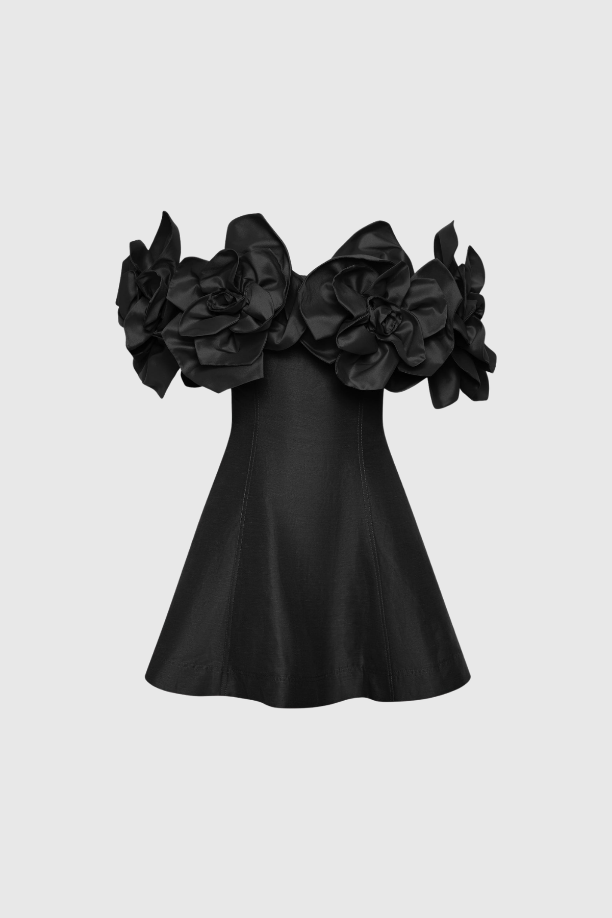 Fito Flower Off Shoulder Mini Dress In Black