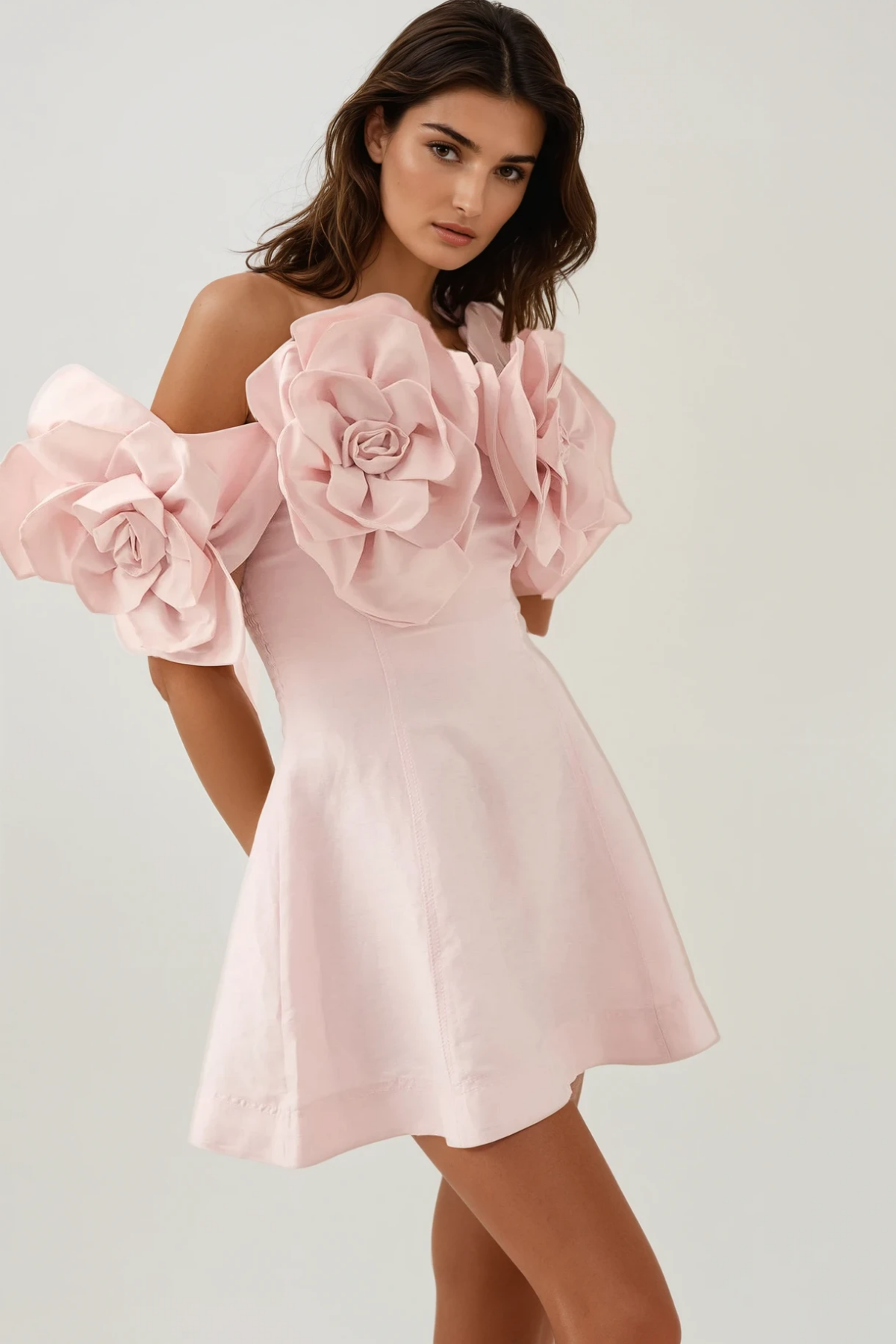 Fito Flower Off Shoulder Mini Dress In Pink