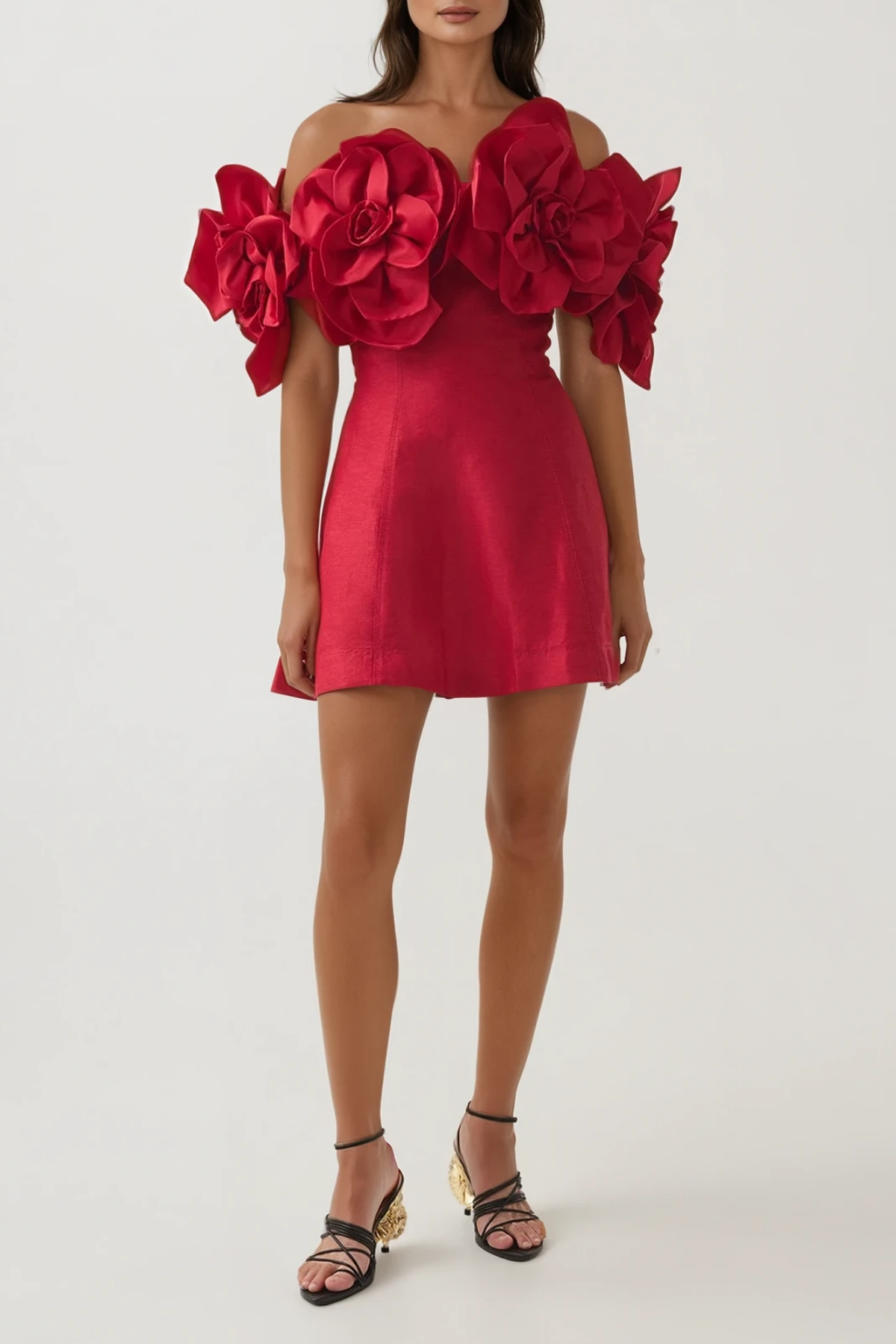 Fito Flower Off Shoulder Mini Dress In Red